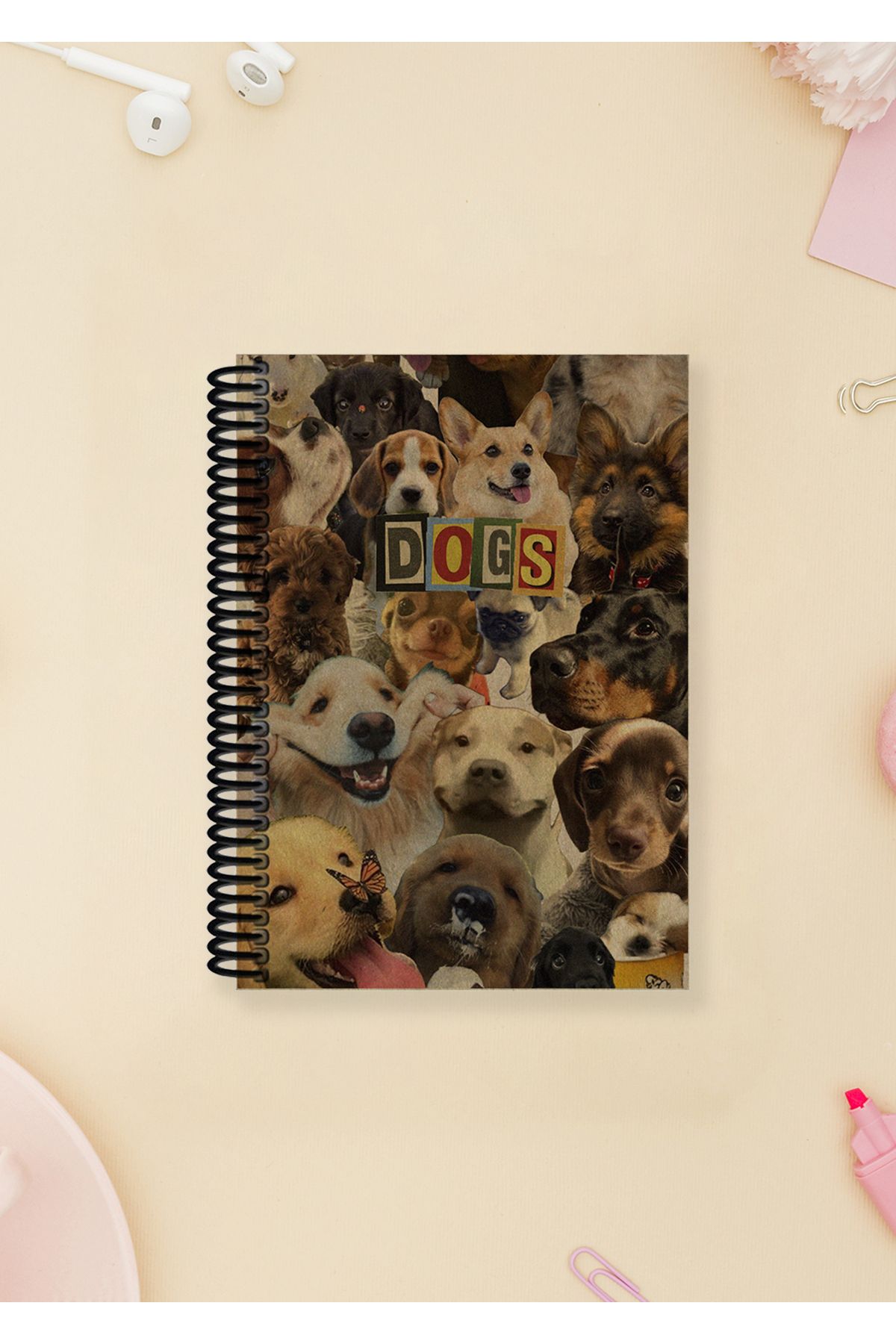 Ludios Dogs Kolaj A6 Çizgisiz Kraft Kapaklı Not Defteri (100 Sayfa)