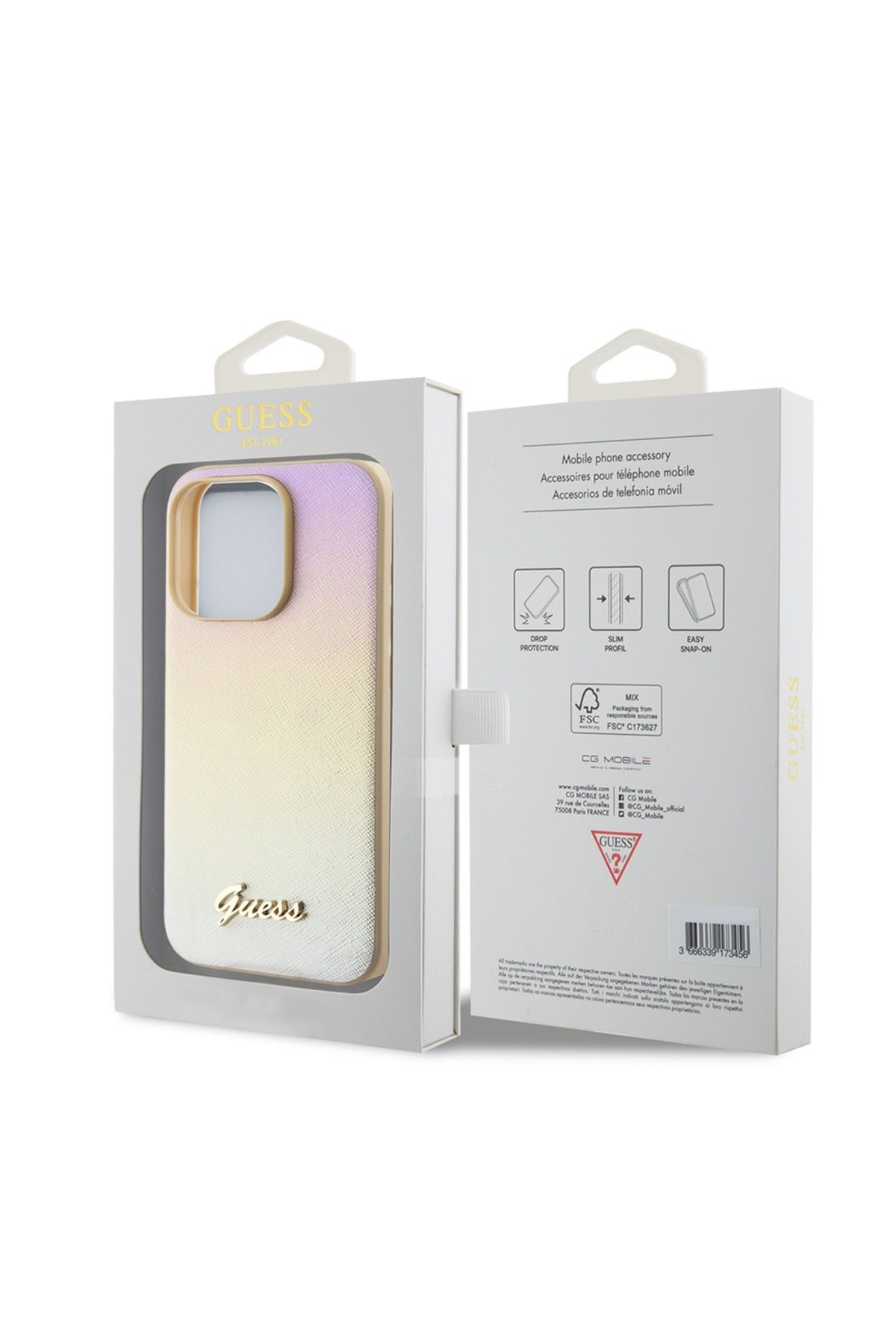 Guess-IPhone 15 Pro Max Case - Guess Saffiano Iridescent Script (GUHCP15XPSAIRSD) - Gold 7