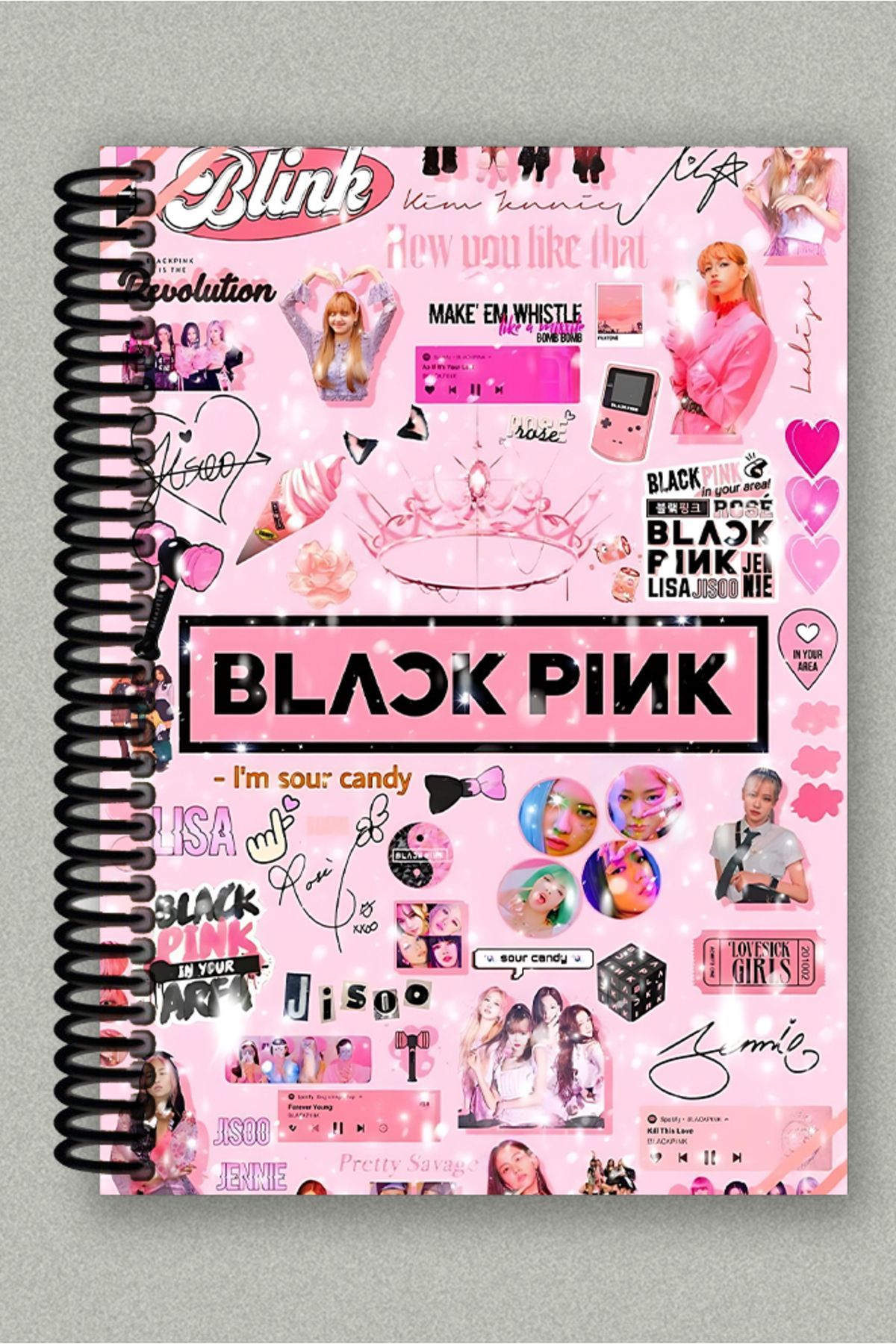 Ludios Blackpink Kolaj Spiralli A5 Çizgisiz Tuale Kapaklı Hediyelik Defter (200 Sayfa)