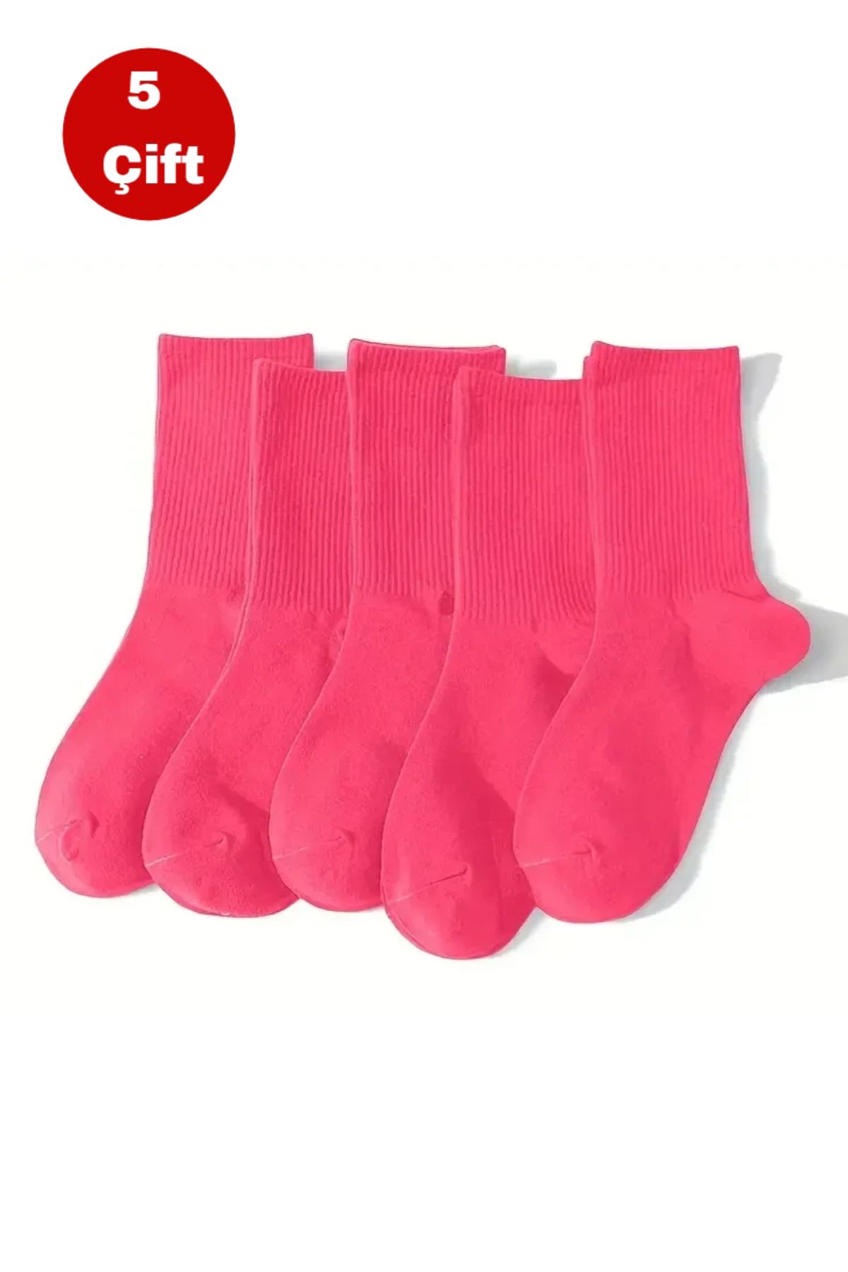 Esinti 5 Çift Kadın Çorap Düz Pembe Soket Çorap Unisex Tenis Spor Çorap