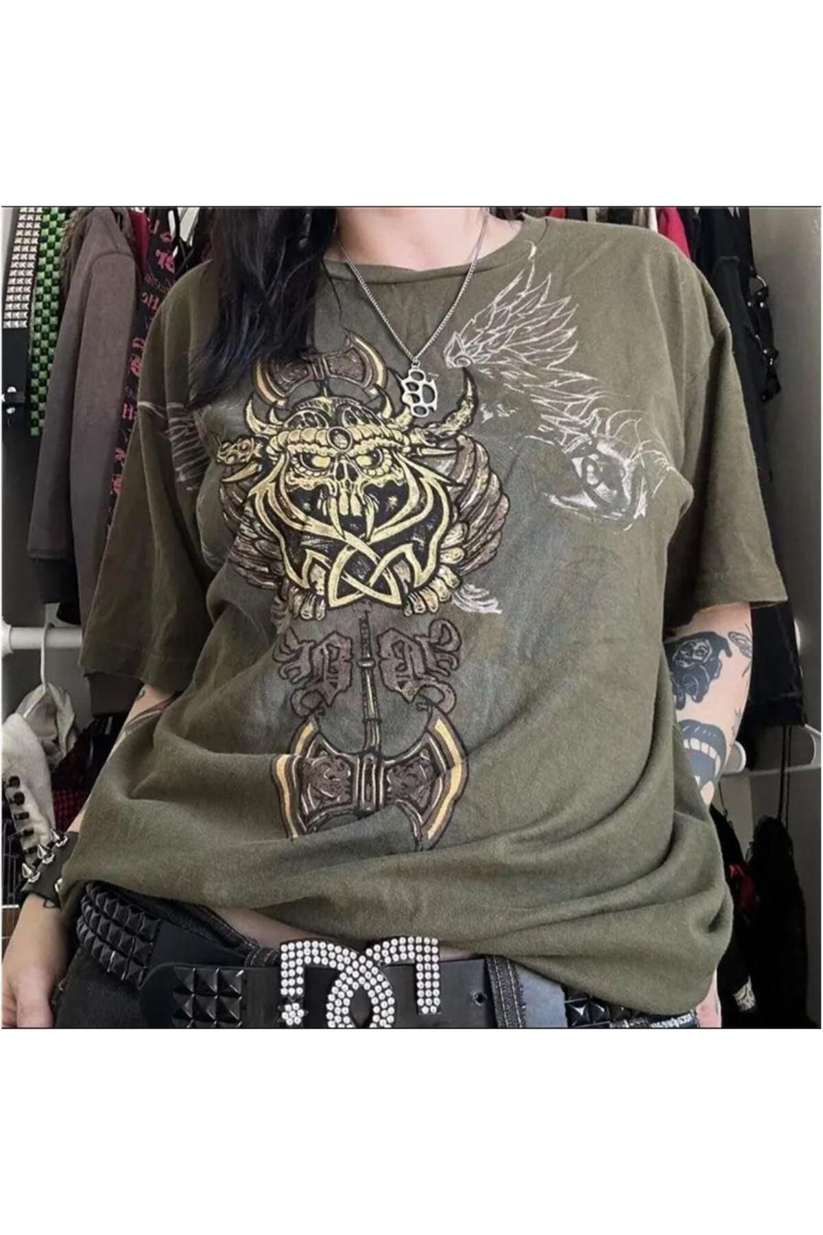 BALİNA Haki Antique Viking Ax Brad Butter Cyber Grunge Unisex T-shirt THE SOLO