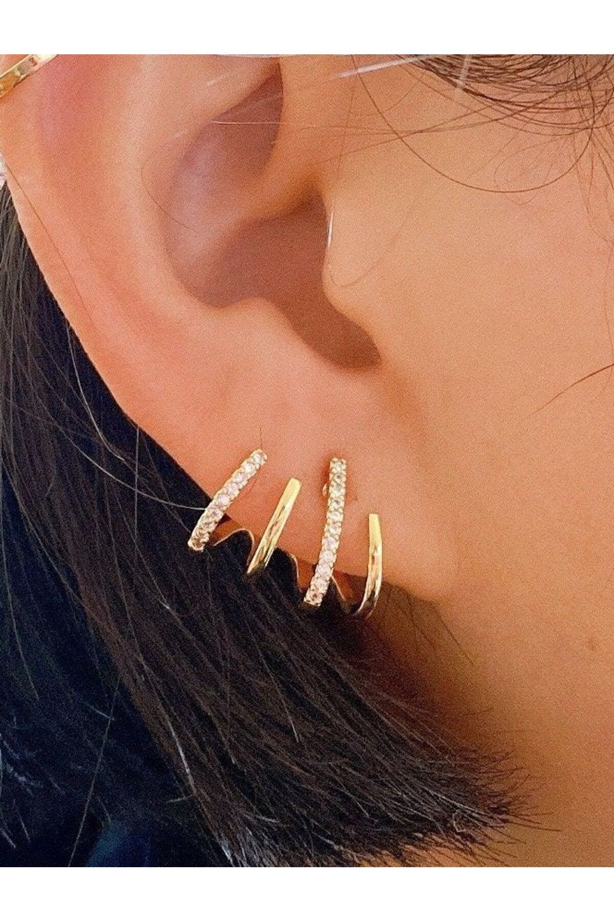HISCOSMETIC Kadın Gold Zirkon Taşlı Küpe