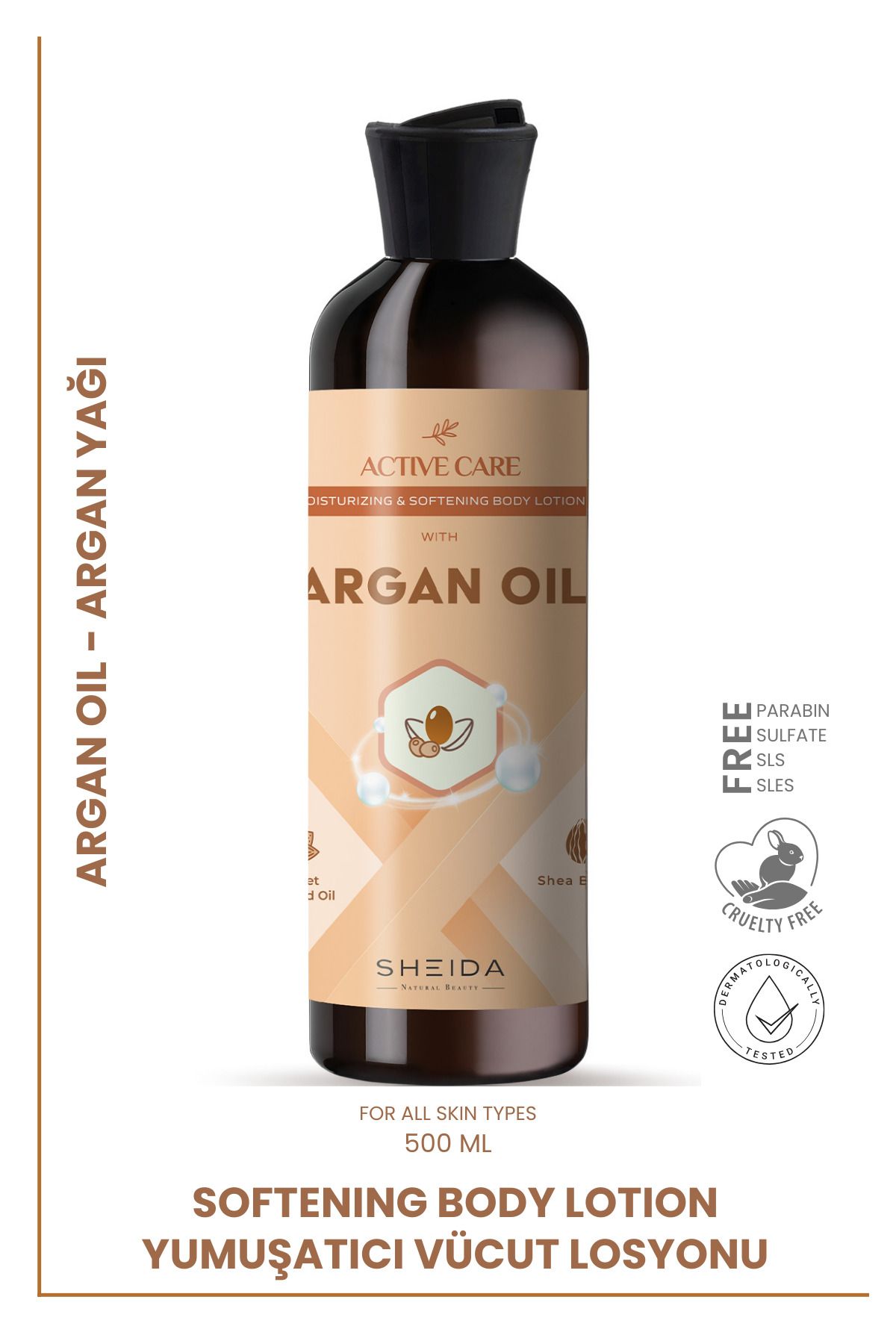 Sheida Active Care Nemlendirici & Yumuşatıcı Vücut Losyonu 500 ml – Argan Yağlı & Shea Özlü