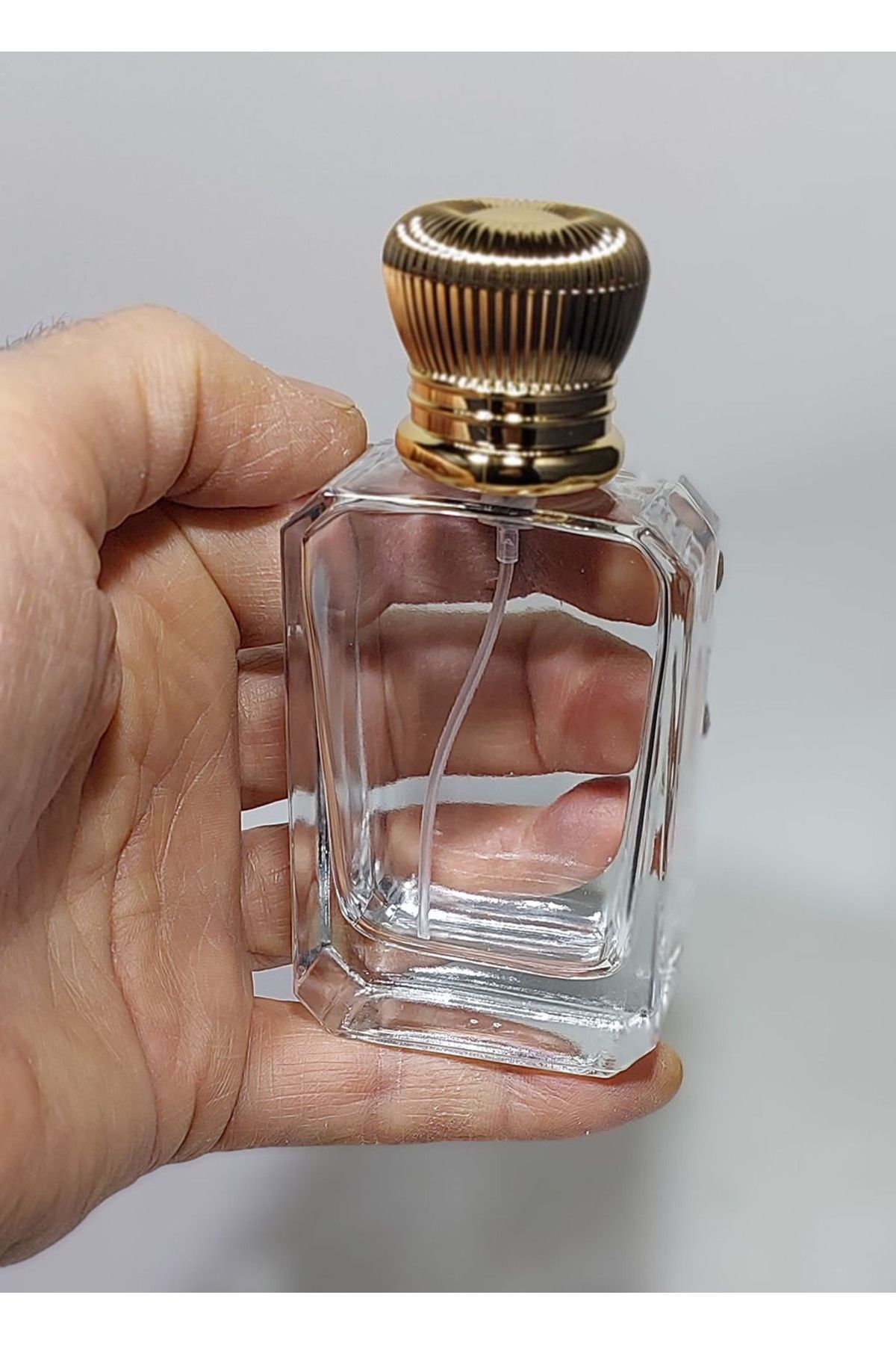 Durucam 50 ADET Cam Kolay kapama Sprey Kolonya Parfüm Şişesi 50 ml - Boş Şişe taç gold renk model Kapaklı