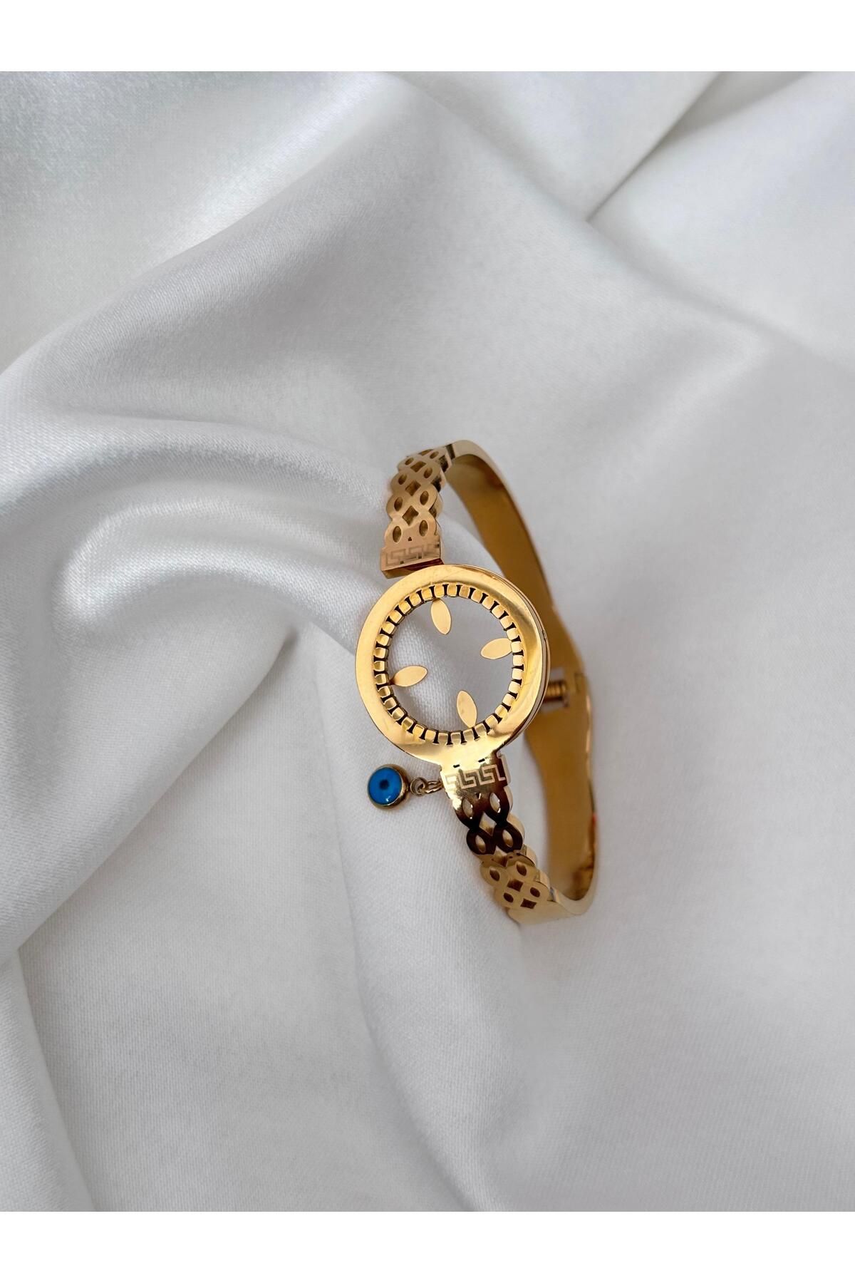 Bellamy Jewelry Altın Takılabilir Çerçeve Detaylı Çelik Bileklik Gold