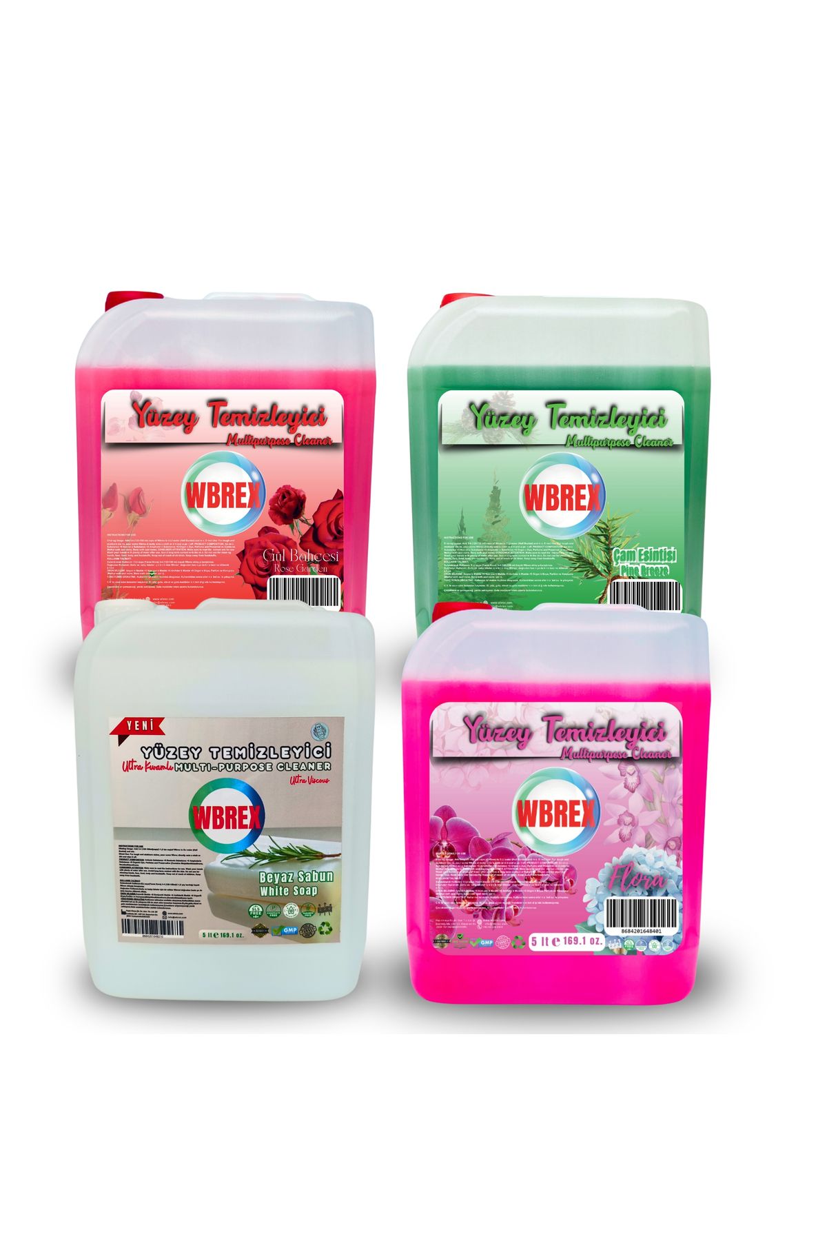 WBREX Premium Kıvamlı Yüzey Temizleyici Tüm Yüzeyler Deneme Paketi Flora&Çam&Gül&Beyaz Sabun