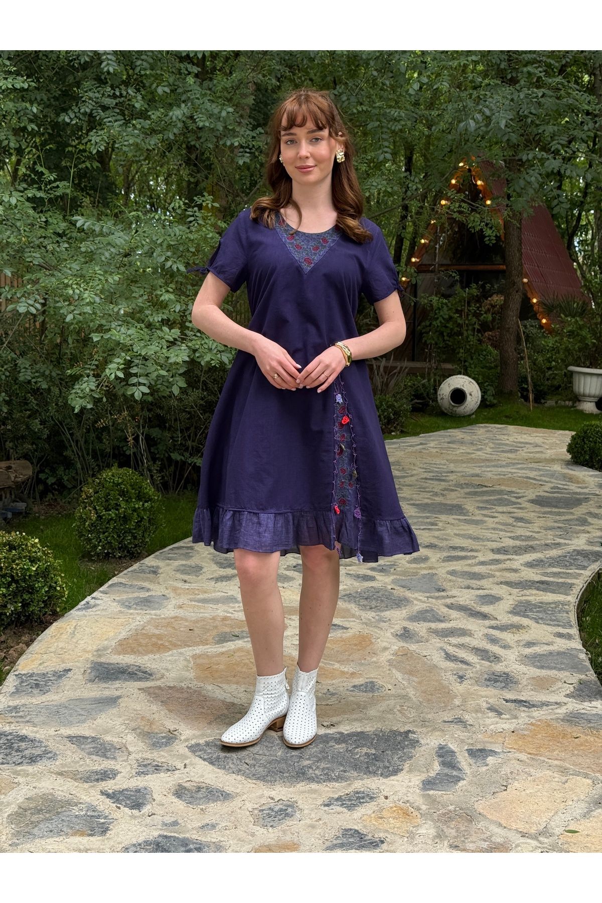 Butik Esra Kandemir YAZLIK PAMUKLU YIKAMALI KUMAŞ ETNİK ELBİSE