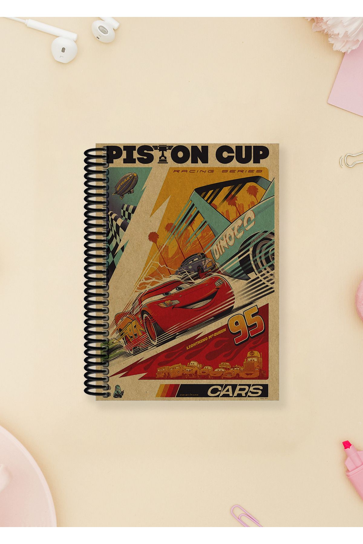 Ludios Cars Piston Cup A6 Çizgisiz Kraft Kapaklı Not Defteri (100 Sayfa)