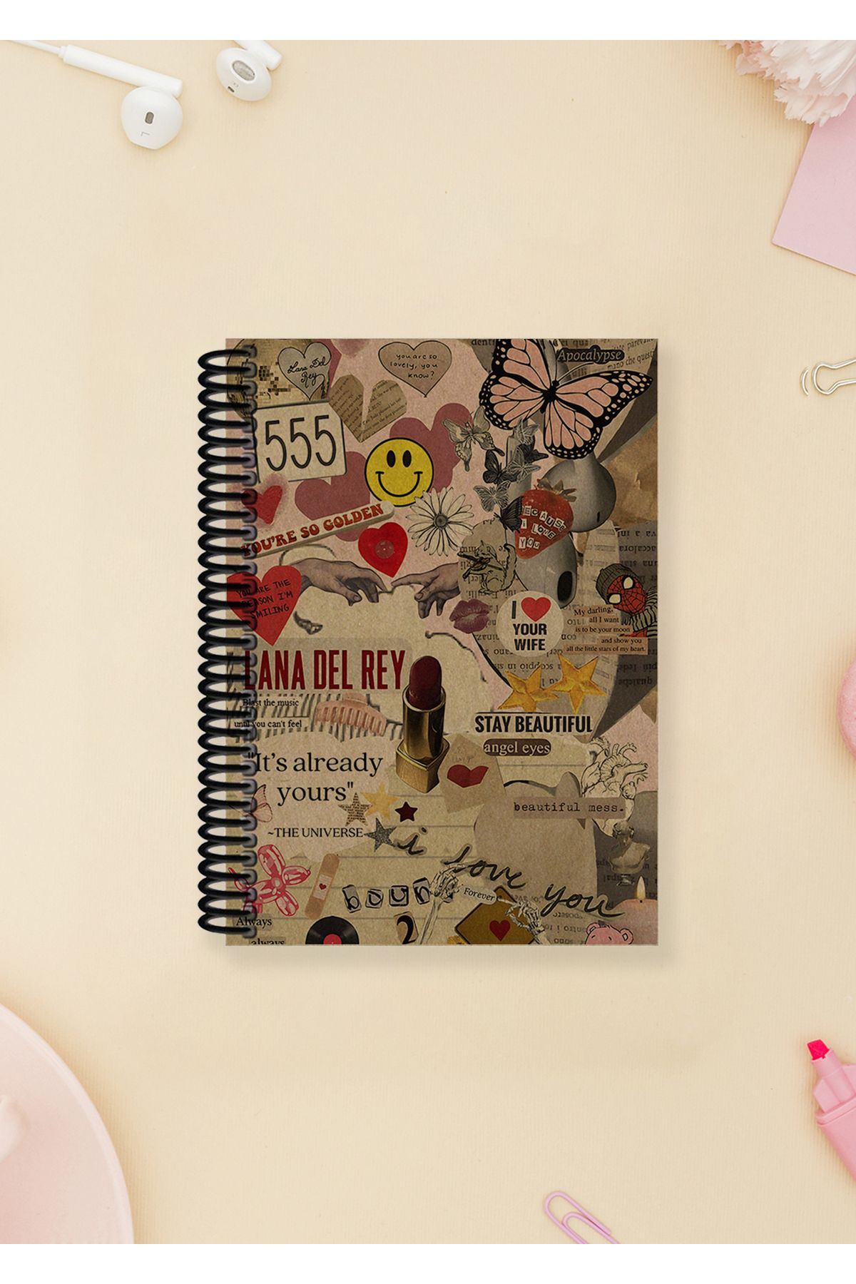Ludios Material Girls Kolaj A6 Çizgisiz Kraft Kapaklı Not Defteri (100 Sayfa)