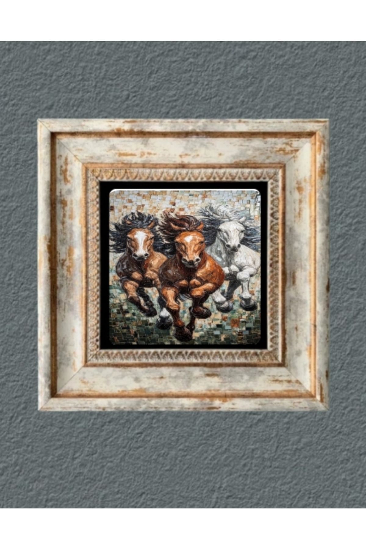 STONEVİVEART Atlar Doğal Taş 3 adet Duvar Tablosu 20x20Cm Duvar Dekoru