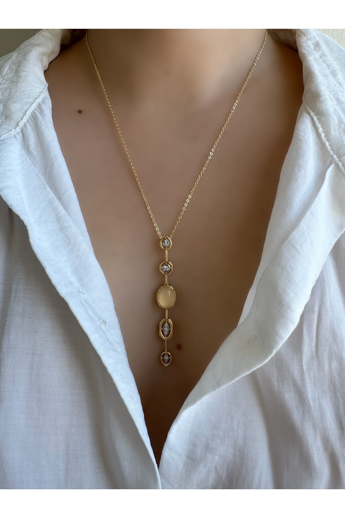 Gilia Jewelry Sarı Renkli Taşlı Özel Y Tasarım Kolye