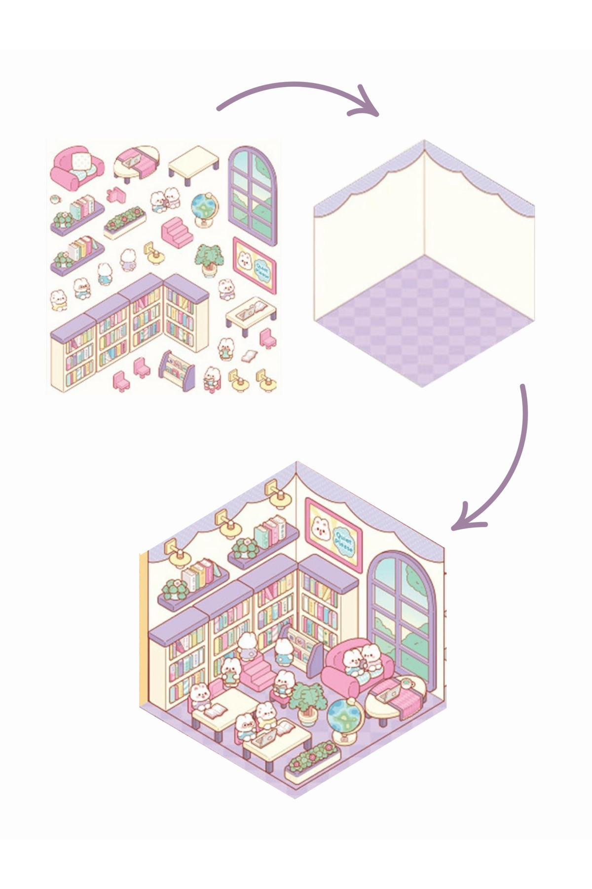 Mielibon-Isometric Library 3D Sticker Set |   DIY Mini Decorative Installation 2