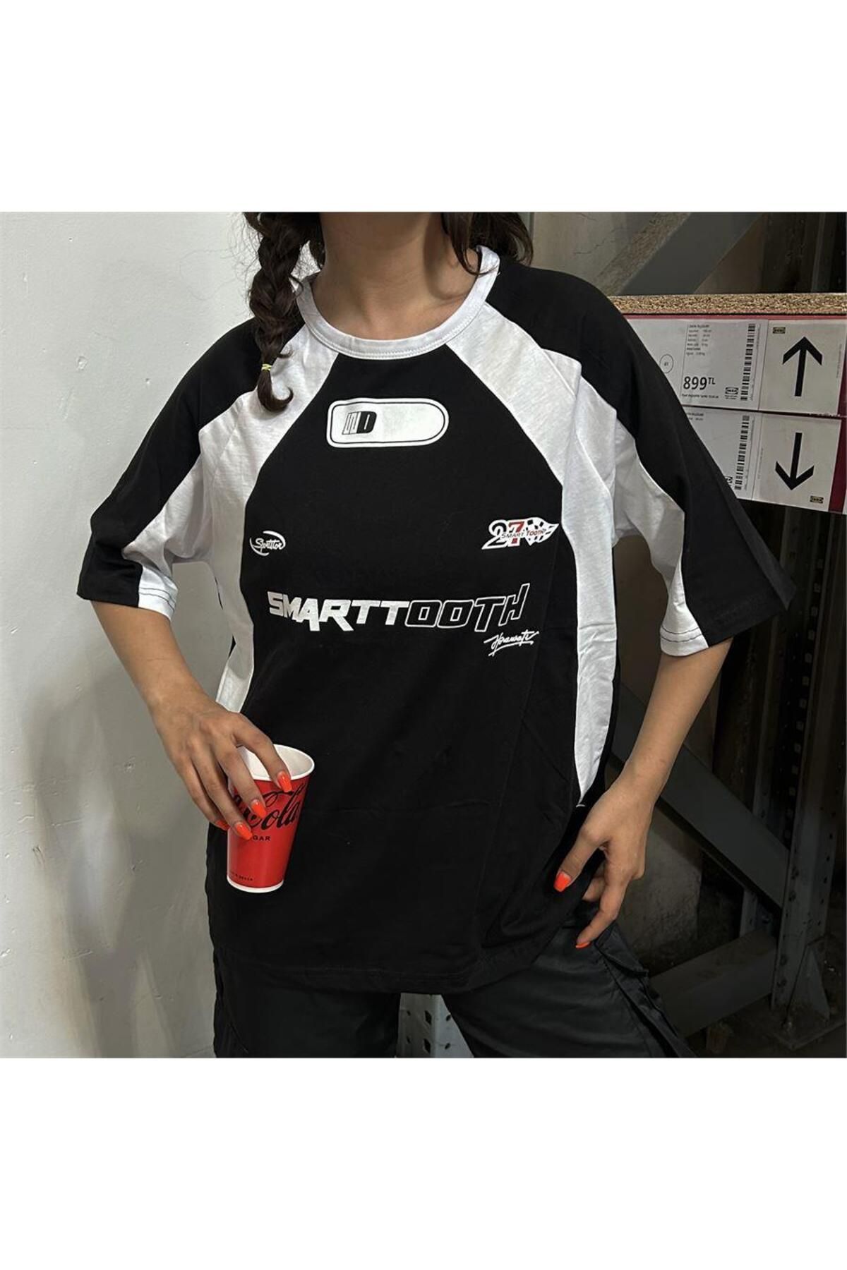 BALİNA Siyah Şerit Detaylı Smarttooth Unisex T-Shirt THE SOLO