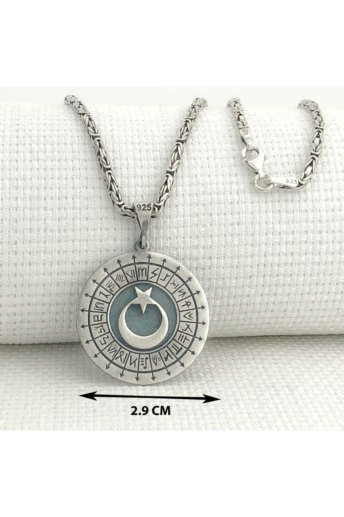 MODA925 925 Ayar Gümüş Türk Boyları Simgeli Ayyıldız Kral Zincir Kolye