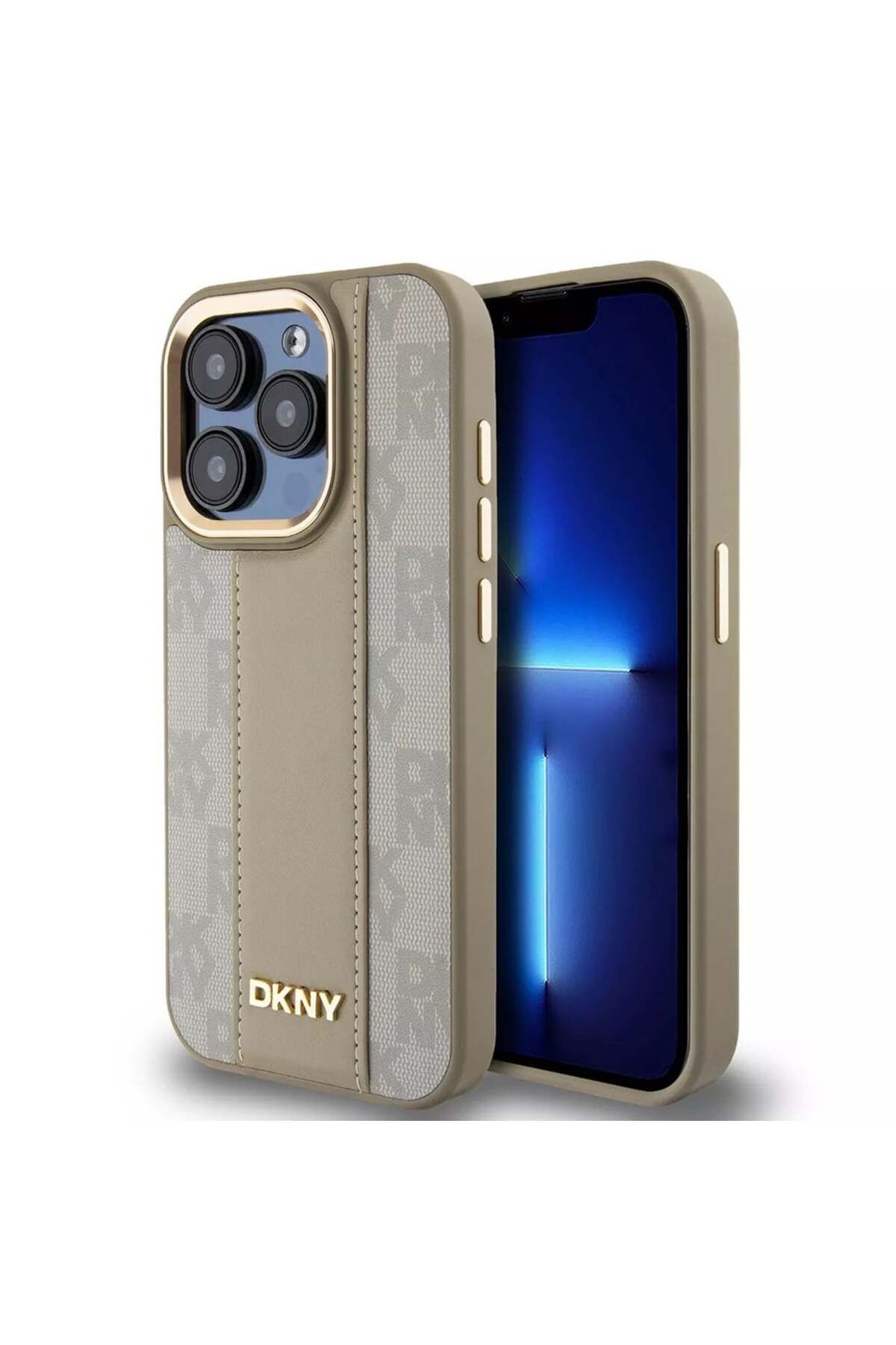Dkny-IPhone 15 Pro case - DKNY Leather Hardcase Grained PU Metal Logo MagSafe (DKHMP15LPGHLME) - Beige 1