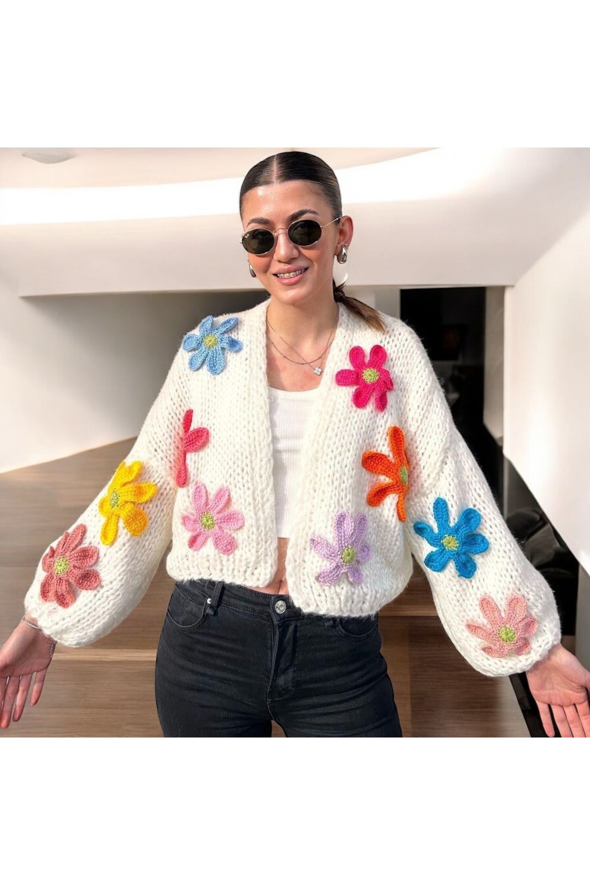 Charme Elegant el örgüsü moher hırka