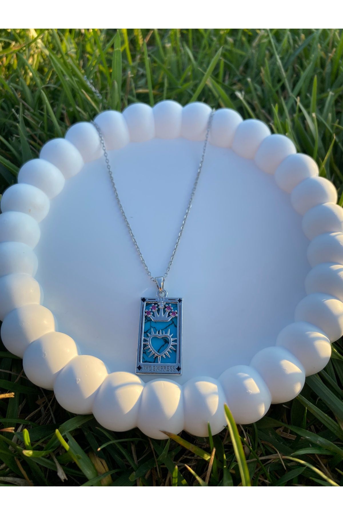 asem jewelry TURKUAZ İMPARATORİÇE KARTI ÇELİK KOLYE