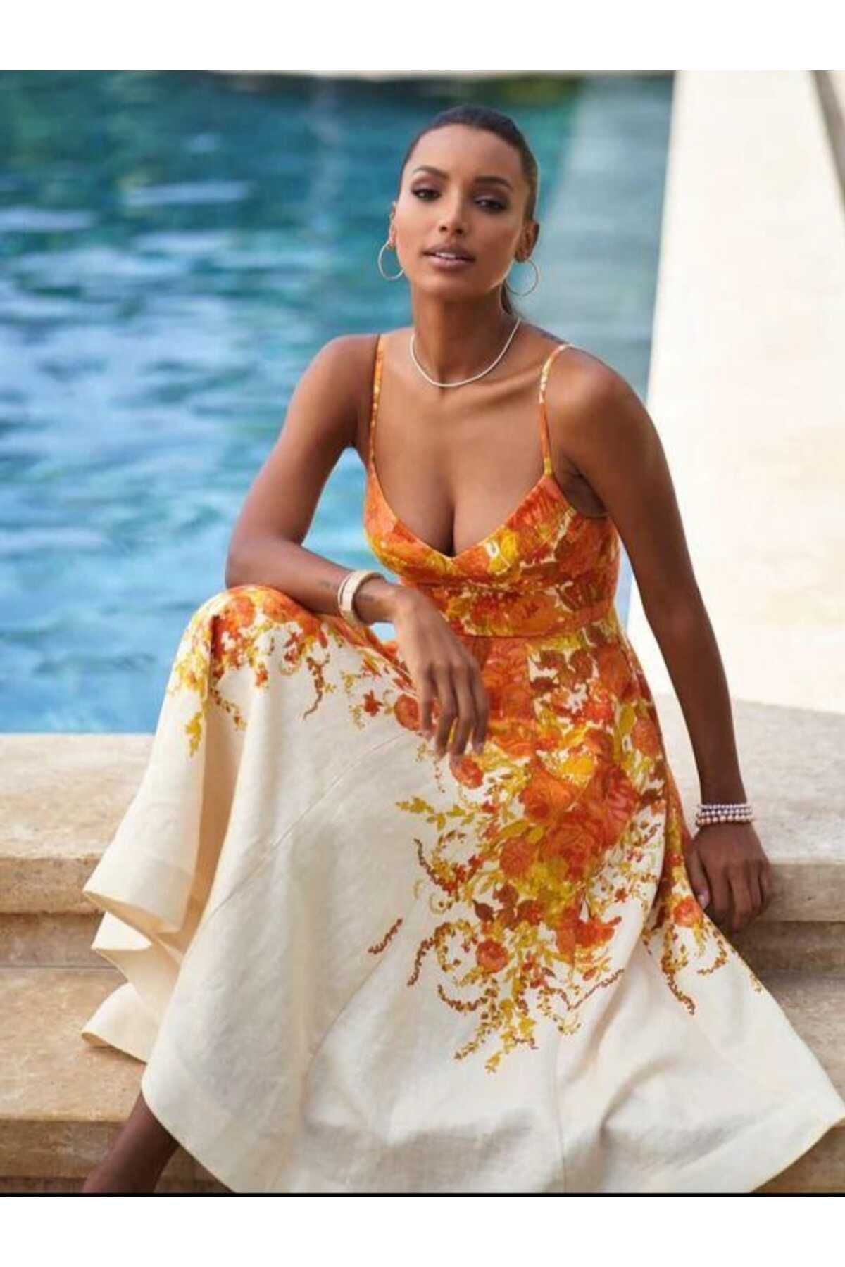 Butik Şenel Flora Muse Askılı Keten Elbise