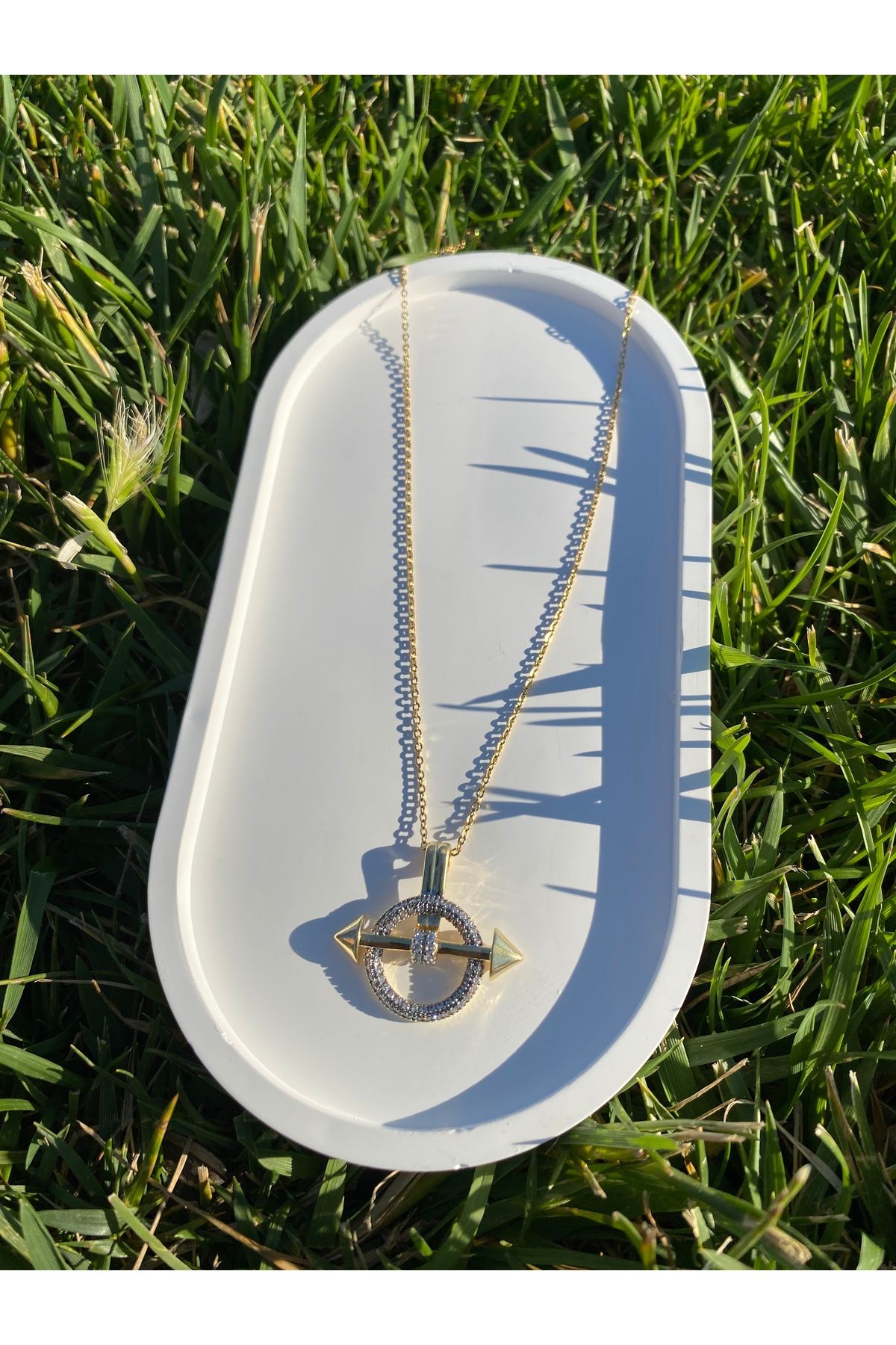 asem jewelry ŞANS VE YÖN GOLD RENKLİ ZİRKON TAŞLI ÇELİK KOLYE
