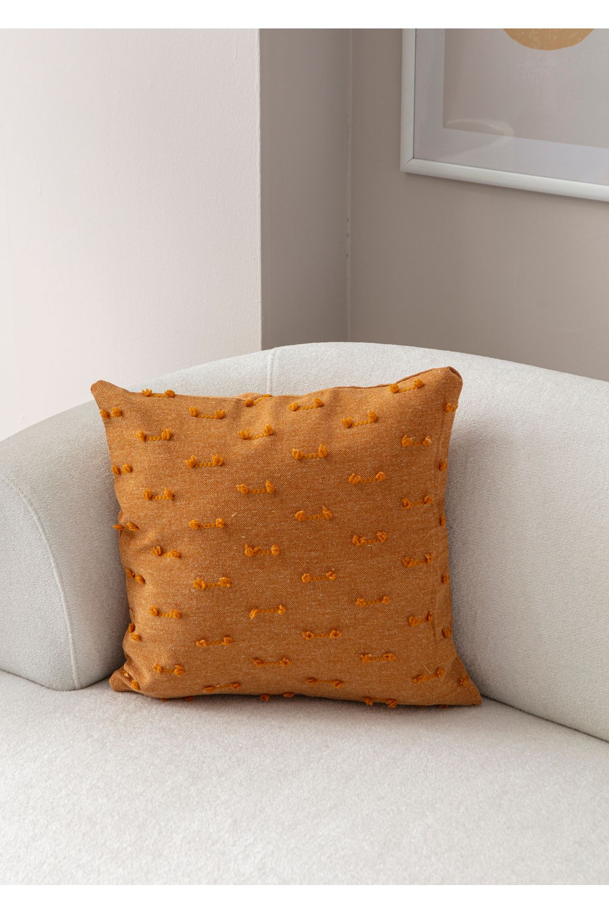 WoodyMaison Ritim Desenli 4'Adet Punch İşlemeli Keten Kırlent Kılıfı 43x43cm, Dekoratif Kırlent Kılıfı