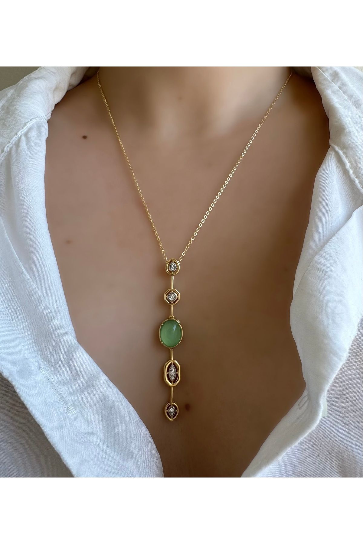 Gilia Jewelry Yeşil Renkli Taşlı Özel Y Tasarım Kolye