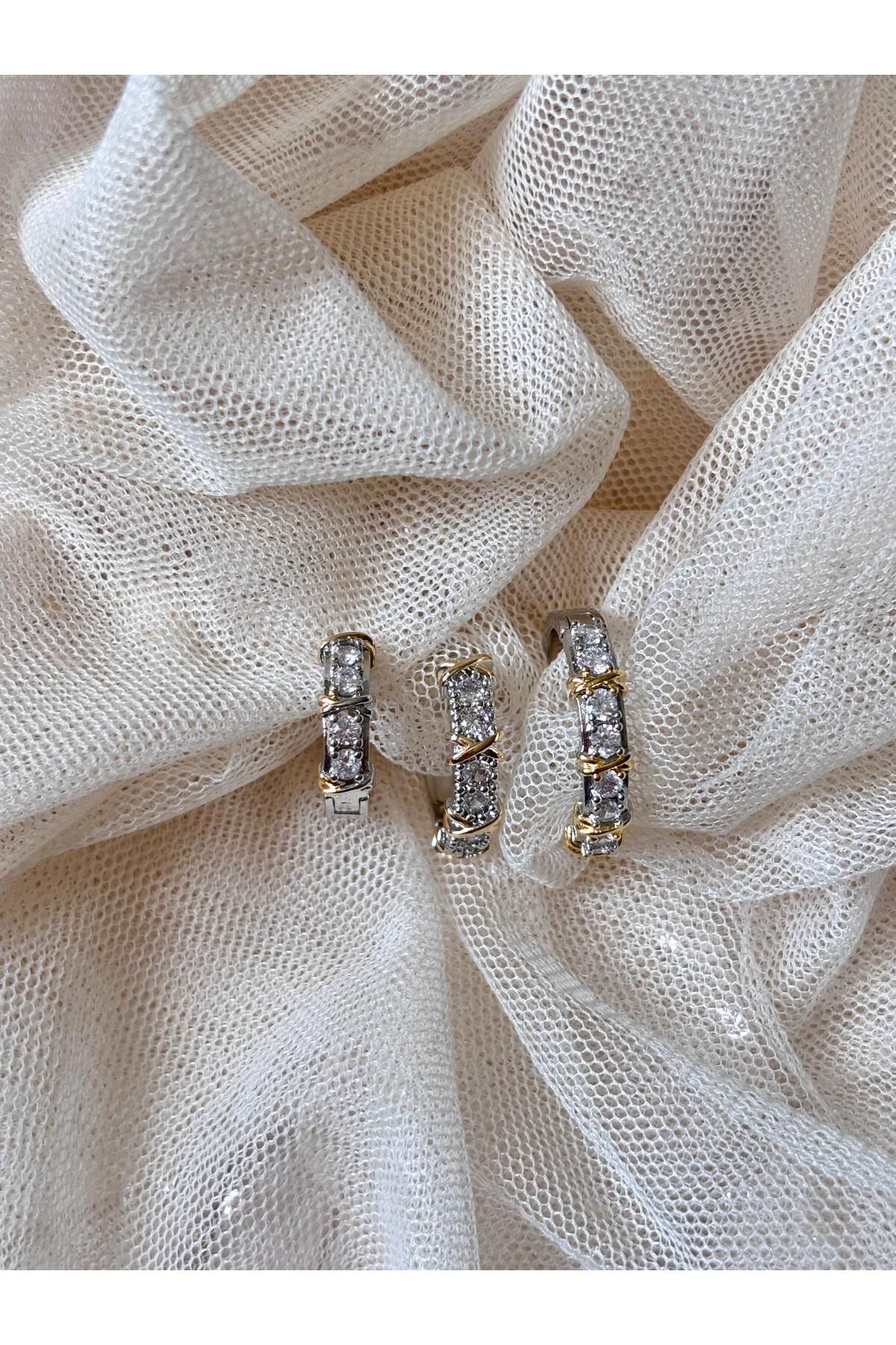 Bellamy Jewelry 3'lü Set Taşlı Halka Küpe