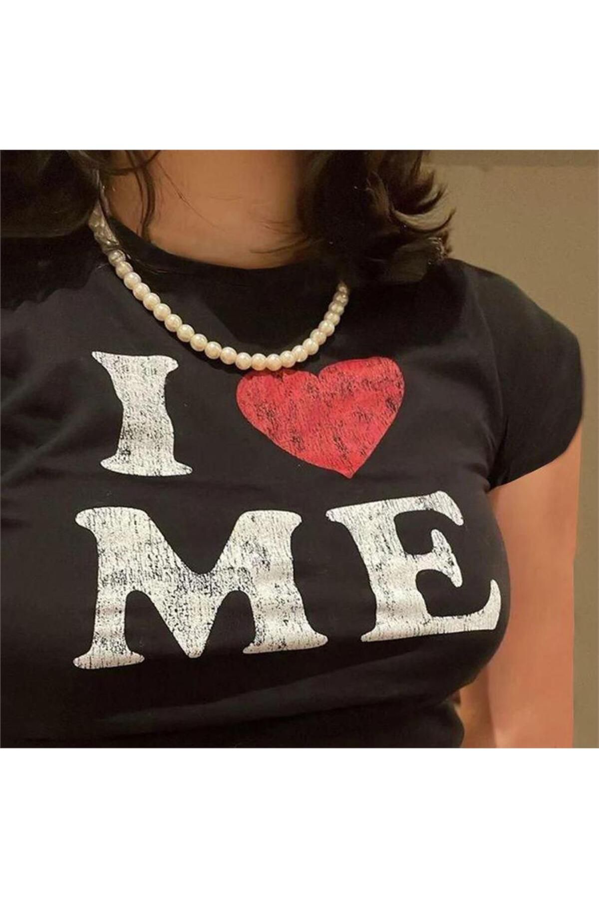 BALİNA Siyah I Love Me Yarım T-shirt THE SOLO
