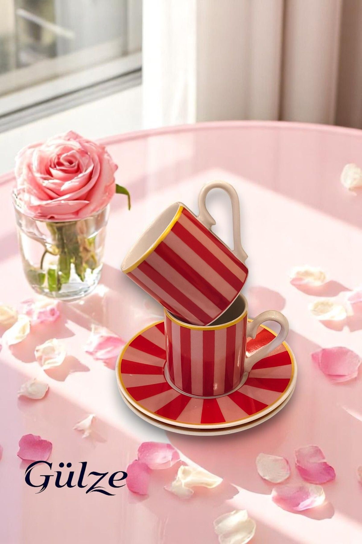 GÜLZE HOME 2 Kişilik (4 Parça) ROSABELLA Model Lüks Kahve Fincan Takımı (Özel Tasarım, Gerçek Porselen)