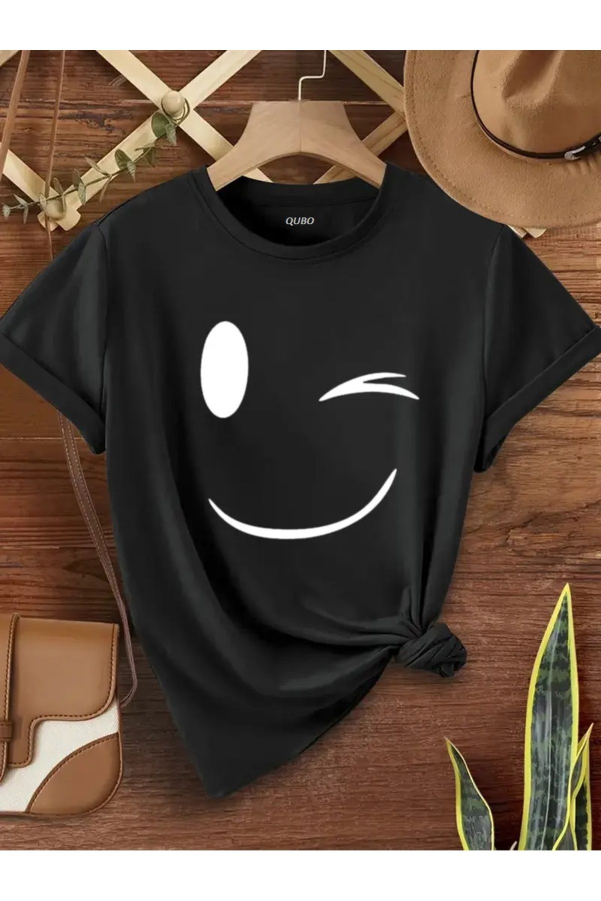 qubo sportswear & company qubo Unisex Oversize Baskılı Pamuklu Bisiklet Yaka Kısa Kollu SİYAH T-shirt