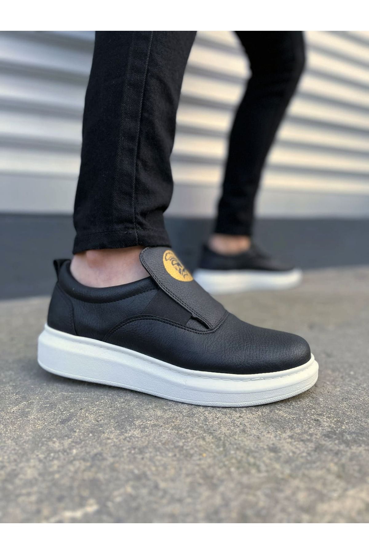 Joy Ayakkabı JY161 Hippo Bağcıksız Cilt Erkek Günlük Sneaker Ayakkabı CBT - Siyah