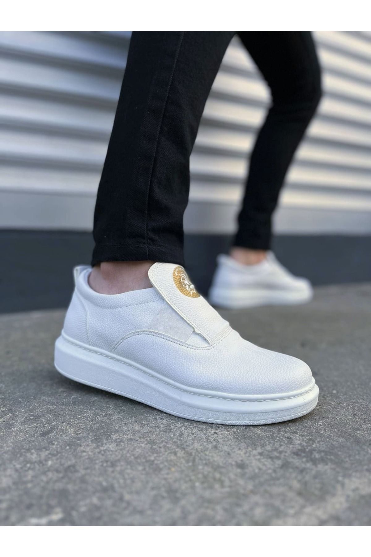 Joy Ayakkabı JY161 Hippo Bağcıksız Cilt Erkek Günlük Sneaker Ayakkabı CBT - Beyaz