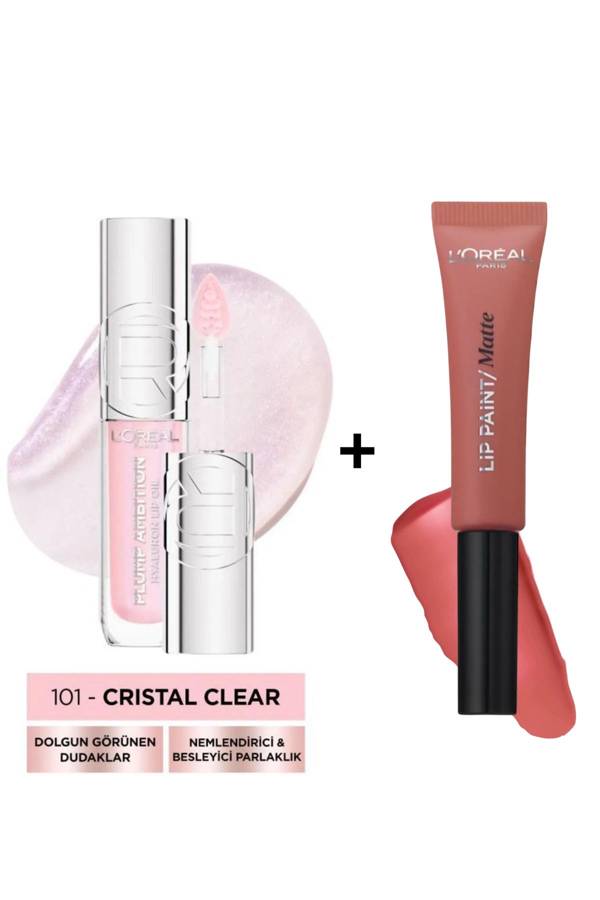 L'Oreal Paris Plump Ambition Hyaluron Dudak Parlatıcısı 101 + Likit Mat Ruj - Infaillible Lip Paint Matte 201