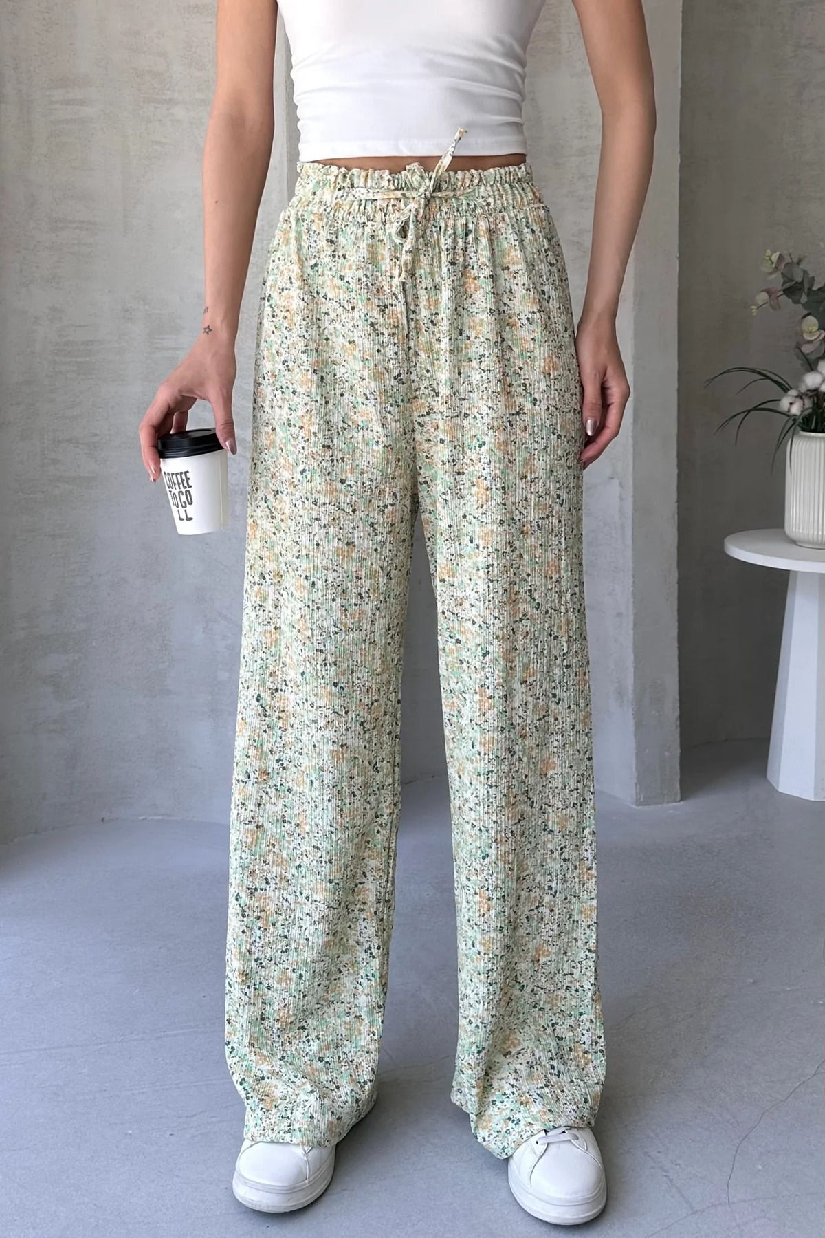 Baya Butik Desenli Beli Lastikli Bürümcük Pantolon