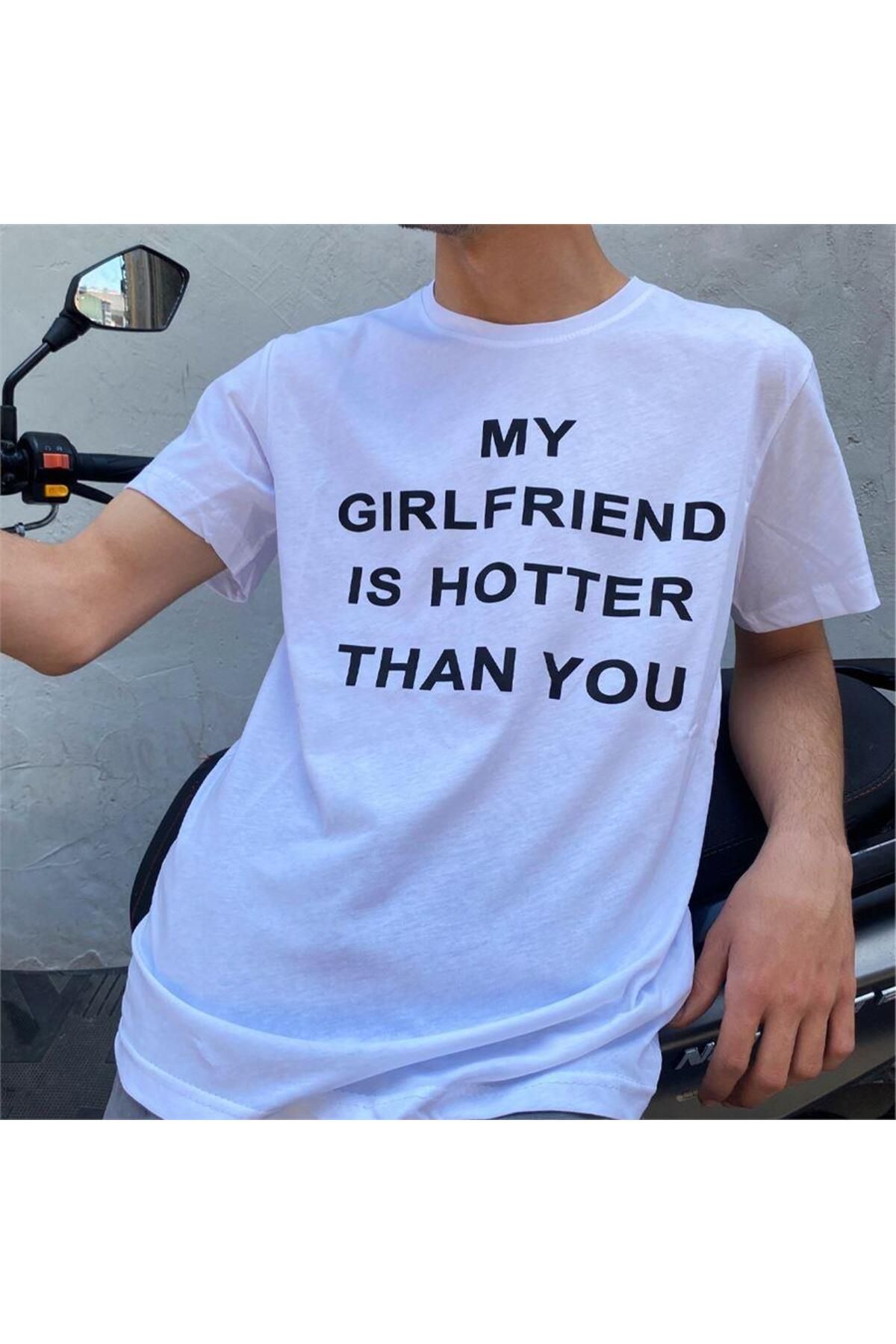 BALİNA Beyaz My Girlfriend Is Hotter Than You (Unisex) T-Shirt THE SOLO