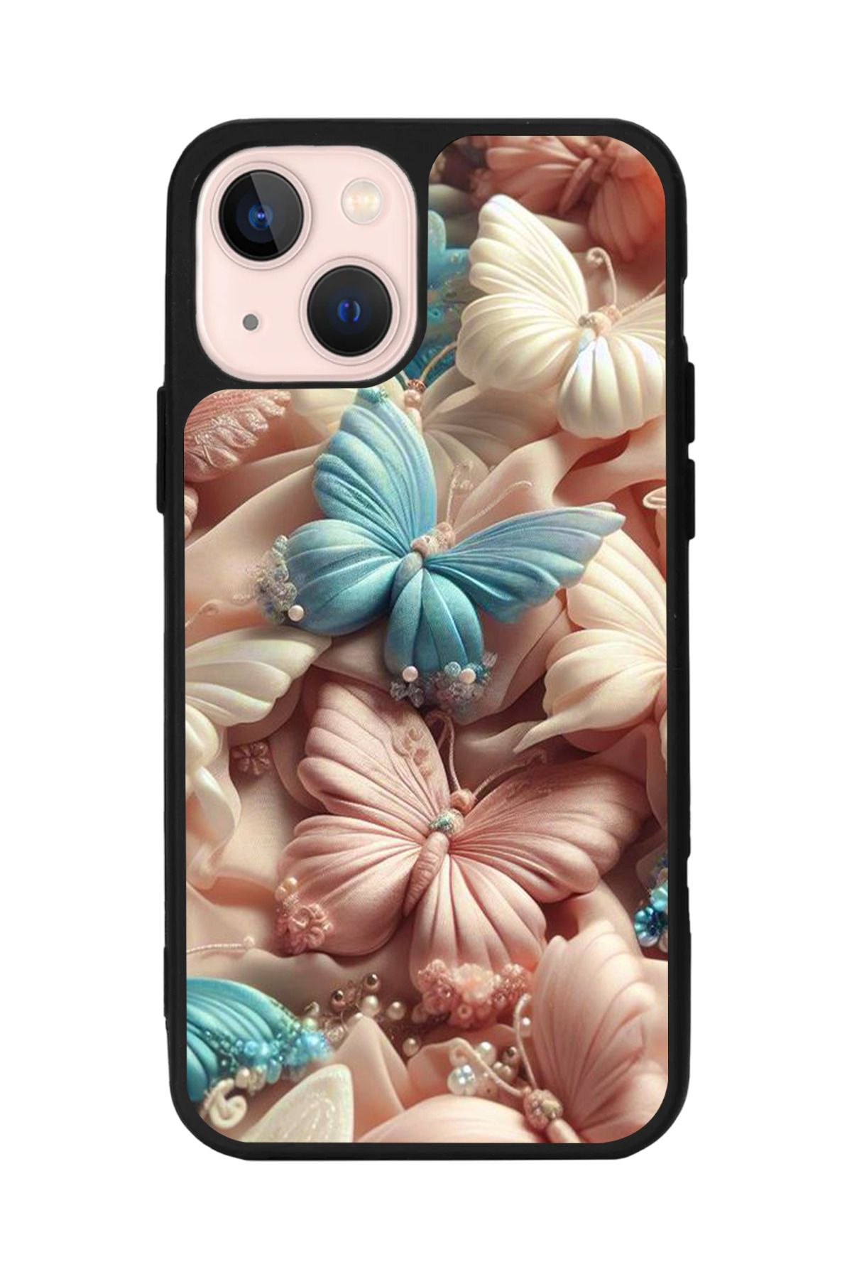 Aksel Kılıf Apple iPhone 13 Uyumlu Baskılı, Mat Siyah,Yumuşak Silikon,Koruyucu,Şok Emici Kapak,Kılıf