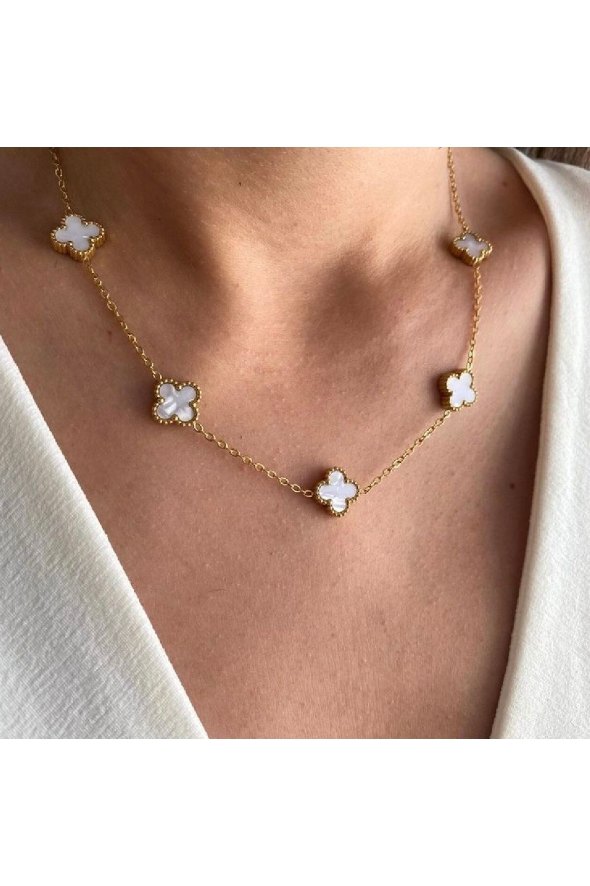 LOVİSA AKSESUAR Van Cleef Beyaz Baby Boy Kolye