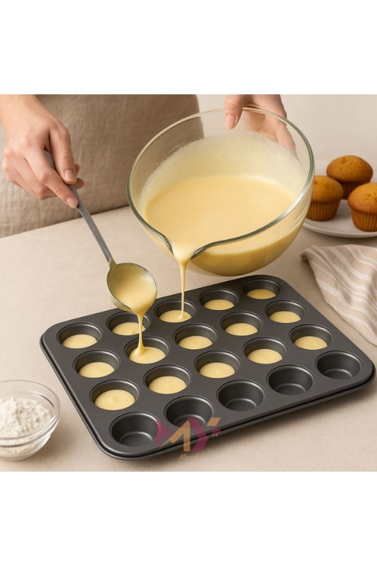 Myend 24 Bölmeli Yapışmaz Çelik Muffin Tartolet Mini Kek Kalıbı