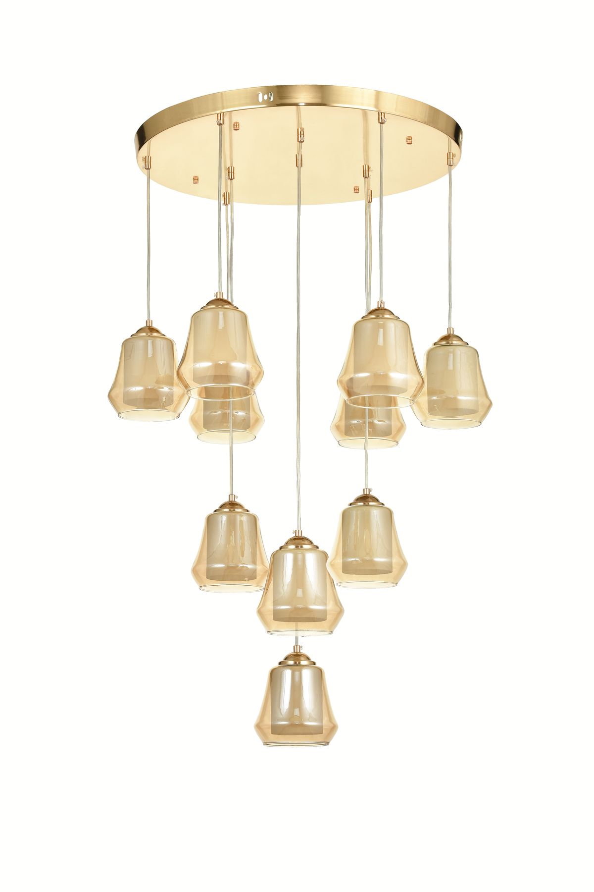 Avizemoda Venita 10 lu Bal+Beyaz Çift Camlı Salon Oturma Odası Modern Sarkıt Avize - (Gold Kaplama)