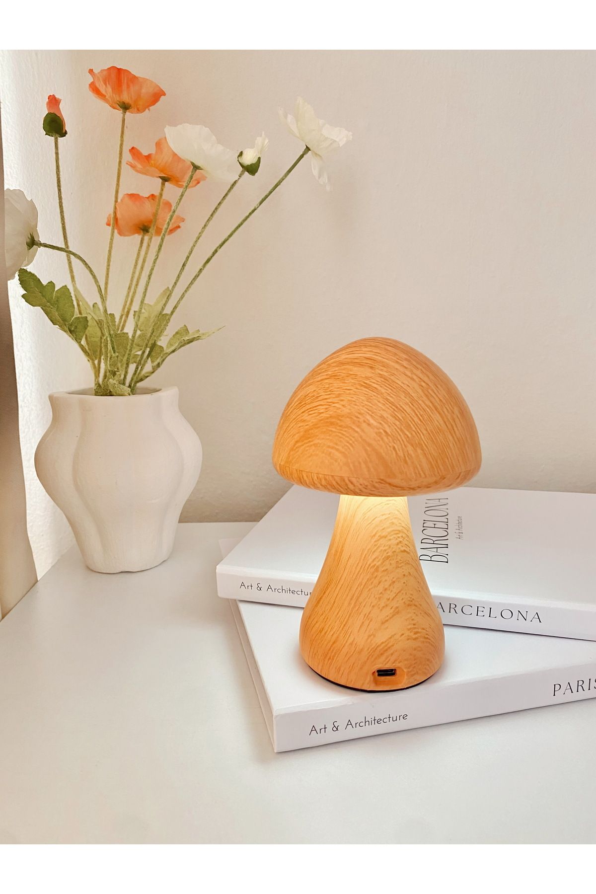 bliss store Dokumatik mantar lamba, ahşap mantar lamba, gece lambası