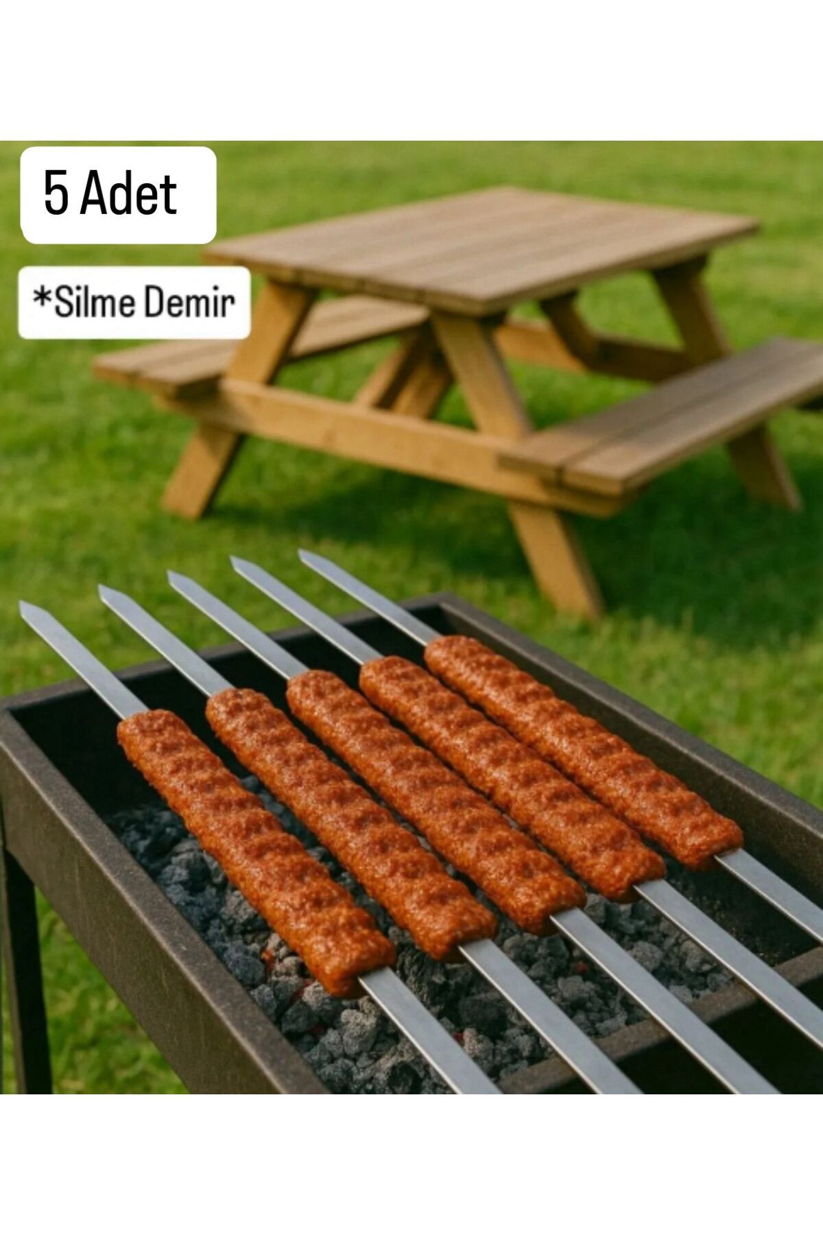 YILMAZNARGİLE 60 Cm Silme Demir Mangal Kebap Şişi Et ve Kebap Şişi ,Adana Kebap Kıyma Şiş Silme Demir 5 Adet