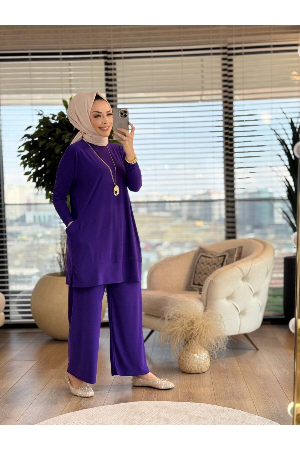 Afili Kadın Yanları Cepli-Pantolon Beli Lastikli Sandy Takım