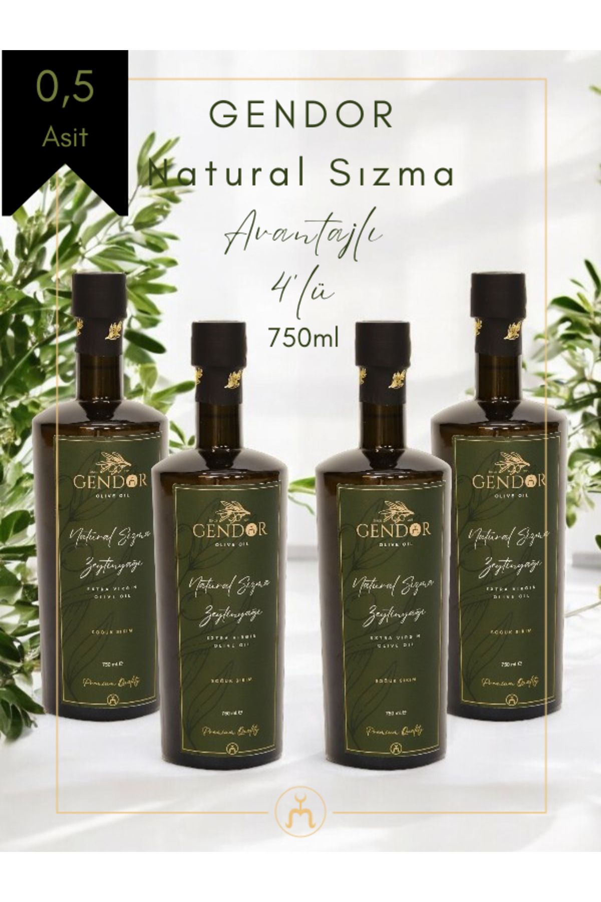 Gendor Olive Oil Soğuk Sıkım Filtresiz Natural Sızma Zeytinyağı 750ml *4