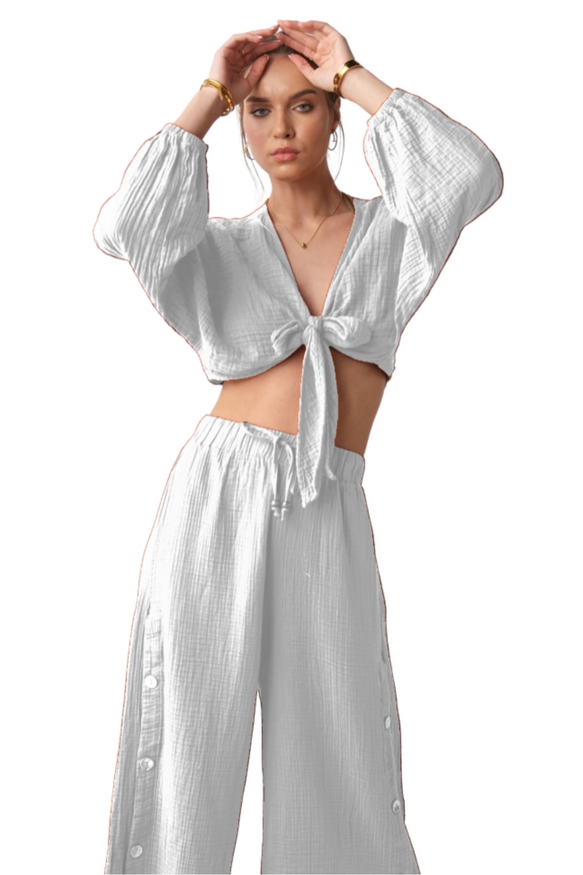 clavia Müslin Büstiyer, Önden Bağlama Detaylı Rahat, Geniş Fit Crop Büstiyer,