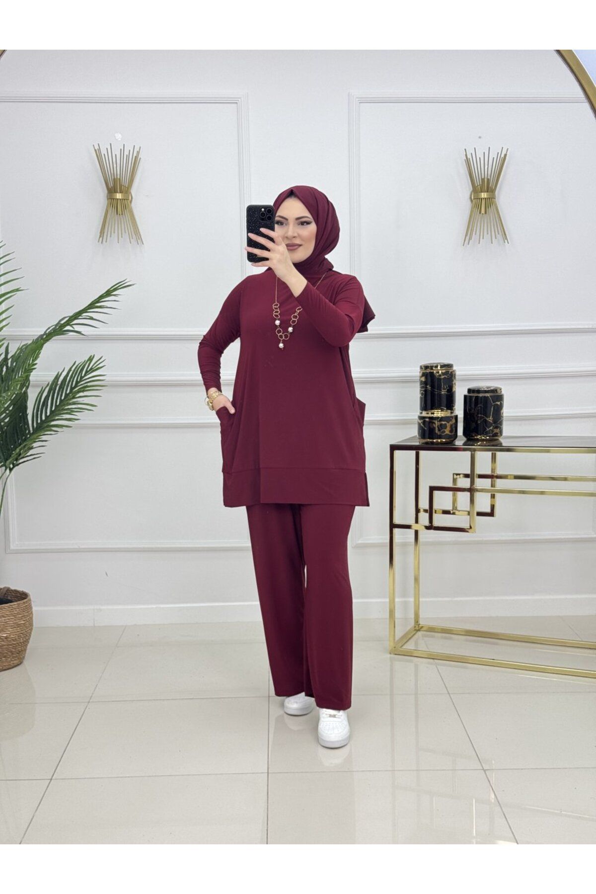 Afili Kadın Yanları Cepli-Pantolon Beli Lastikli Sandy Takım
