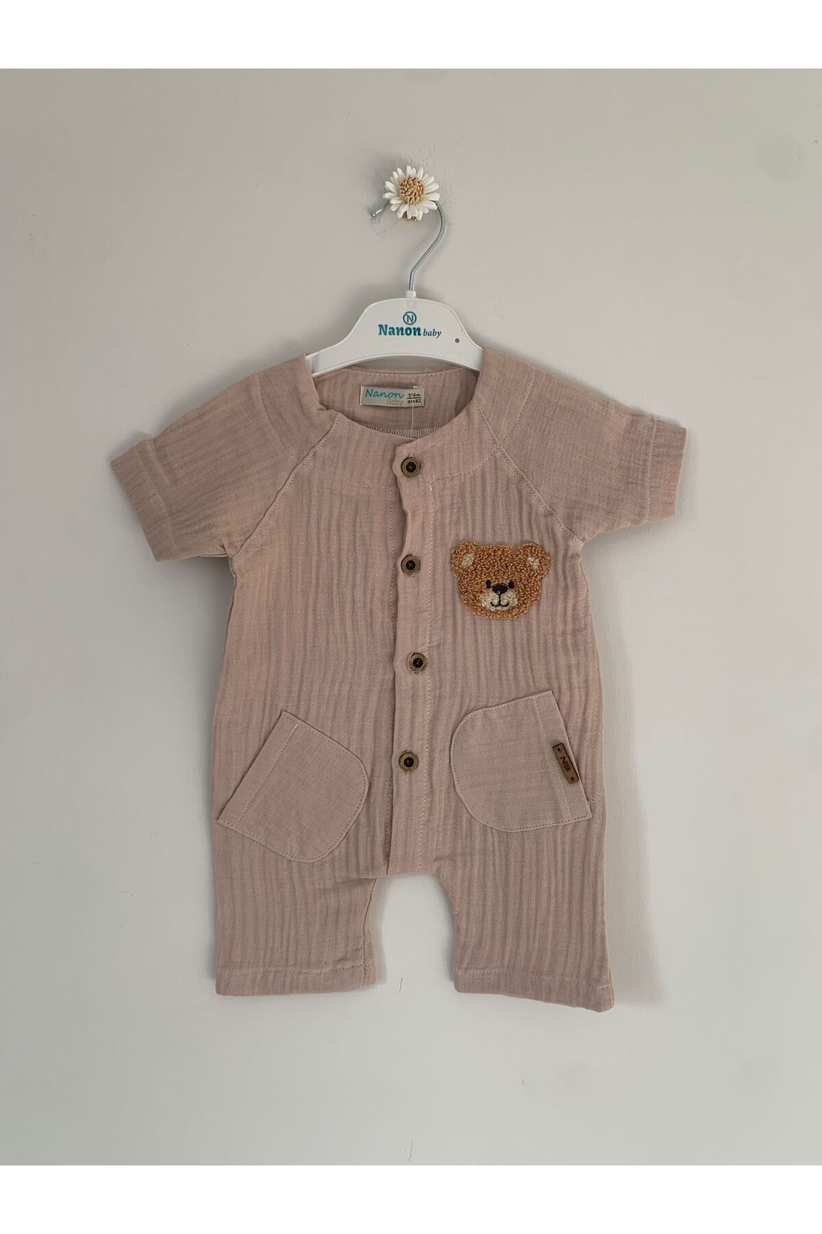 Baby Unisex Bebek Ayıcık Detaylı Müslin Tulum