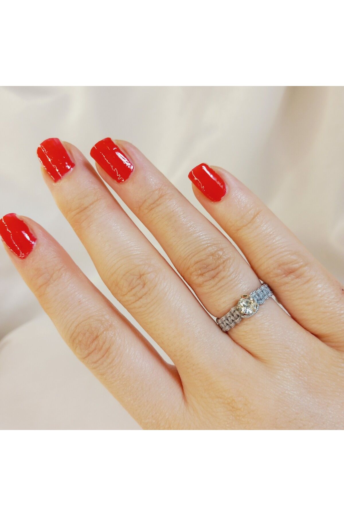Crystal Atelier Gümüş Rengi İp Örgü Makrome El Yapımı Beyoğlu Taşı Ayarlanabilir Kristal Tek Taş Yüzük-Kadın Yüzük