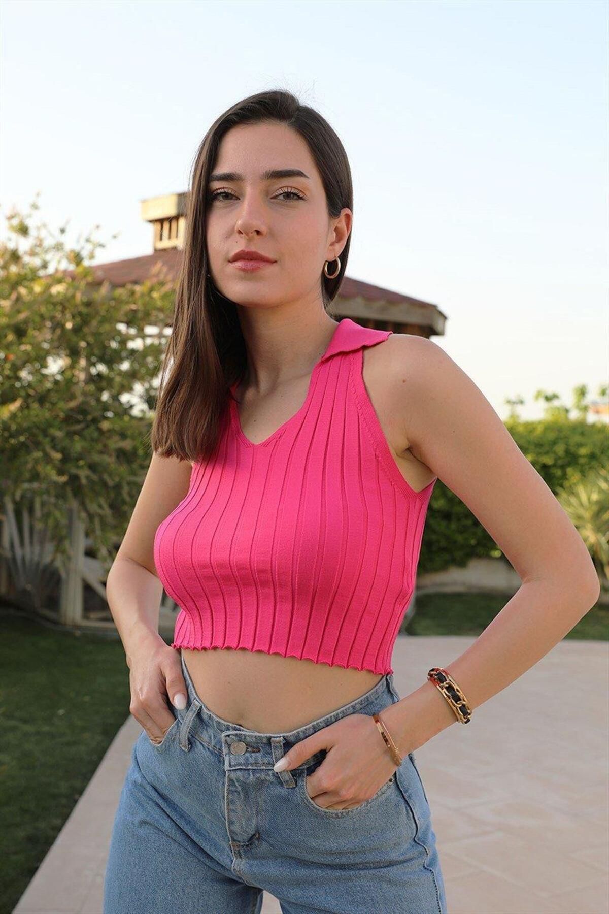 LLOHA Atlet V Polo Yaka - Fuşya