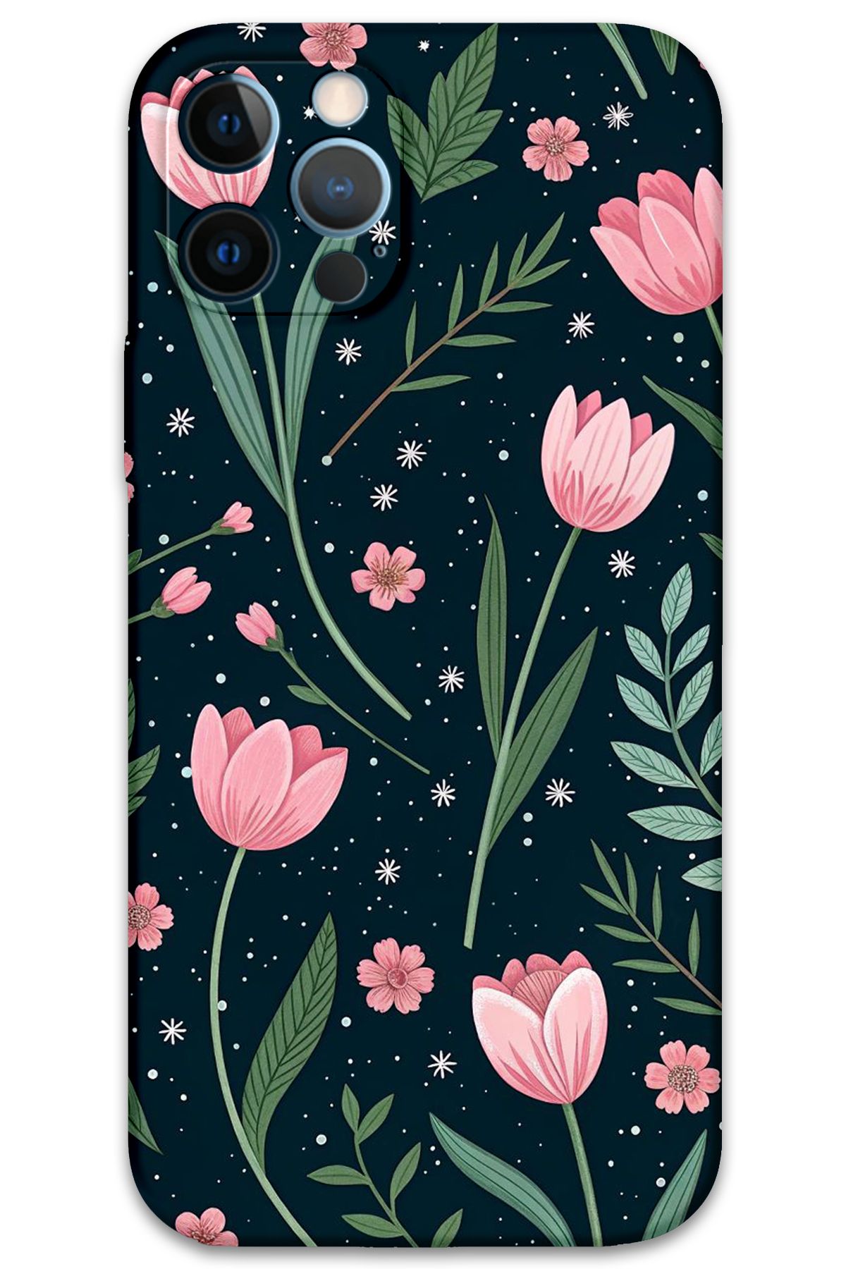 Gramaphone iPhone 12 Pro Uyumlu Çiçek Desenli Telefon Kılıfı + Ekran Koruyucu - 5788