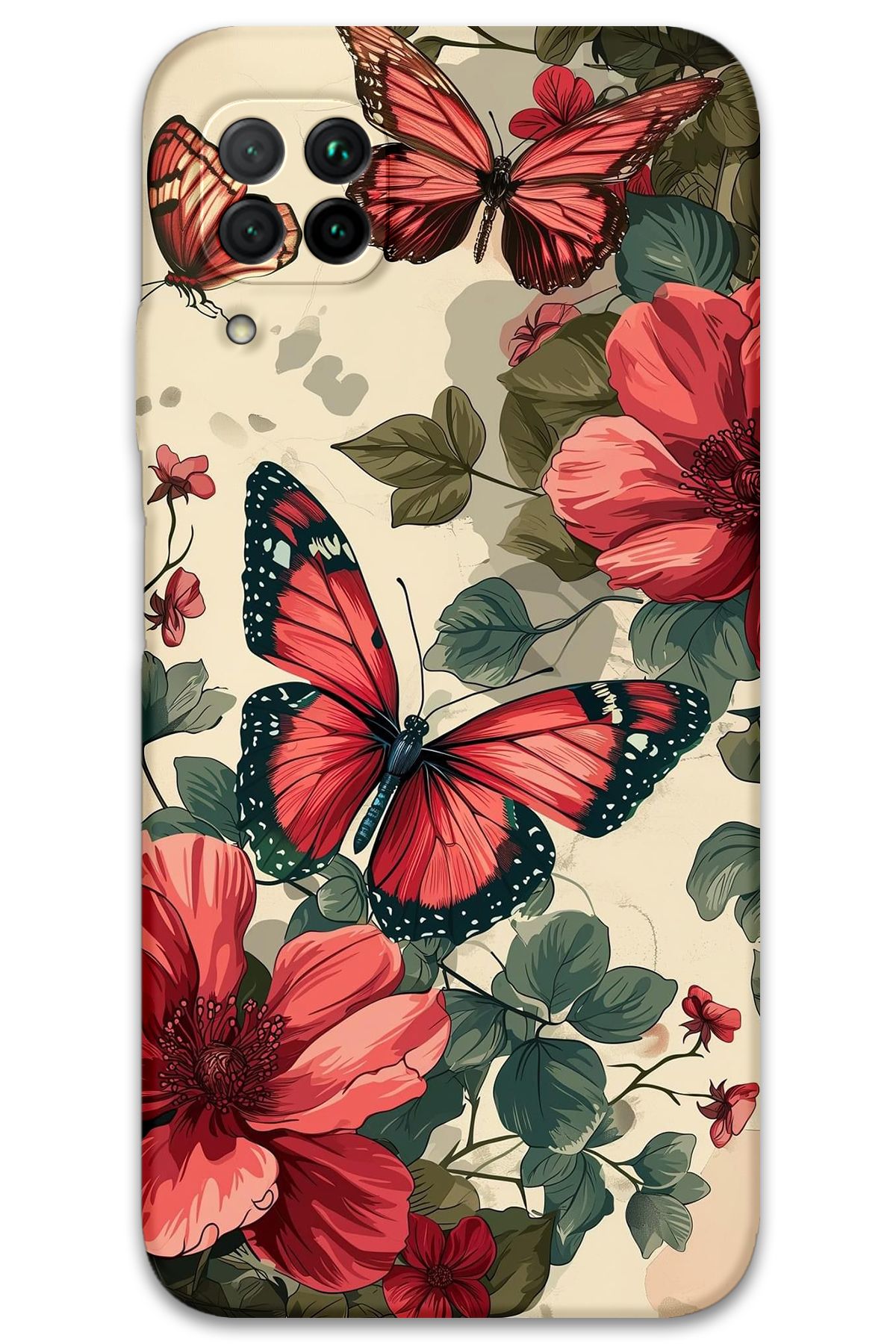 Gramaphone Huawei P40 Lite Uyumlu Kelebek Desenli Telefon Kılıfı + Ekran Koruyucu - 5795