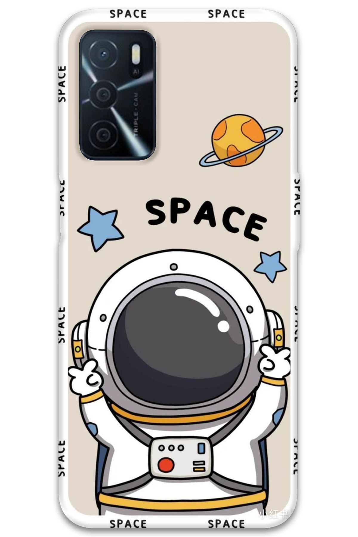 Gramaphone Oppo A55 Uyumlu Astronot Desenli Telefon Kılıfı + Ekran Koruyucu - 5865